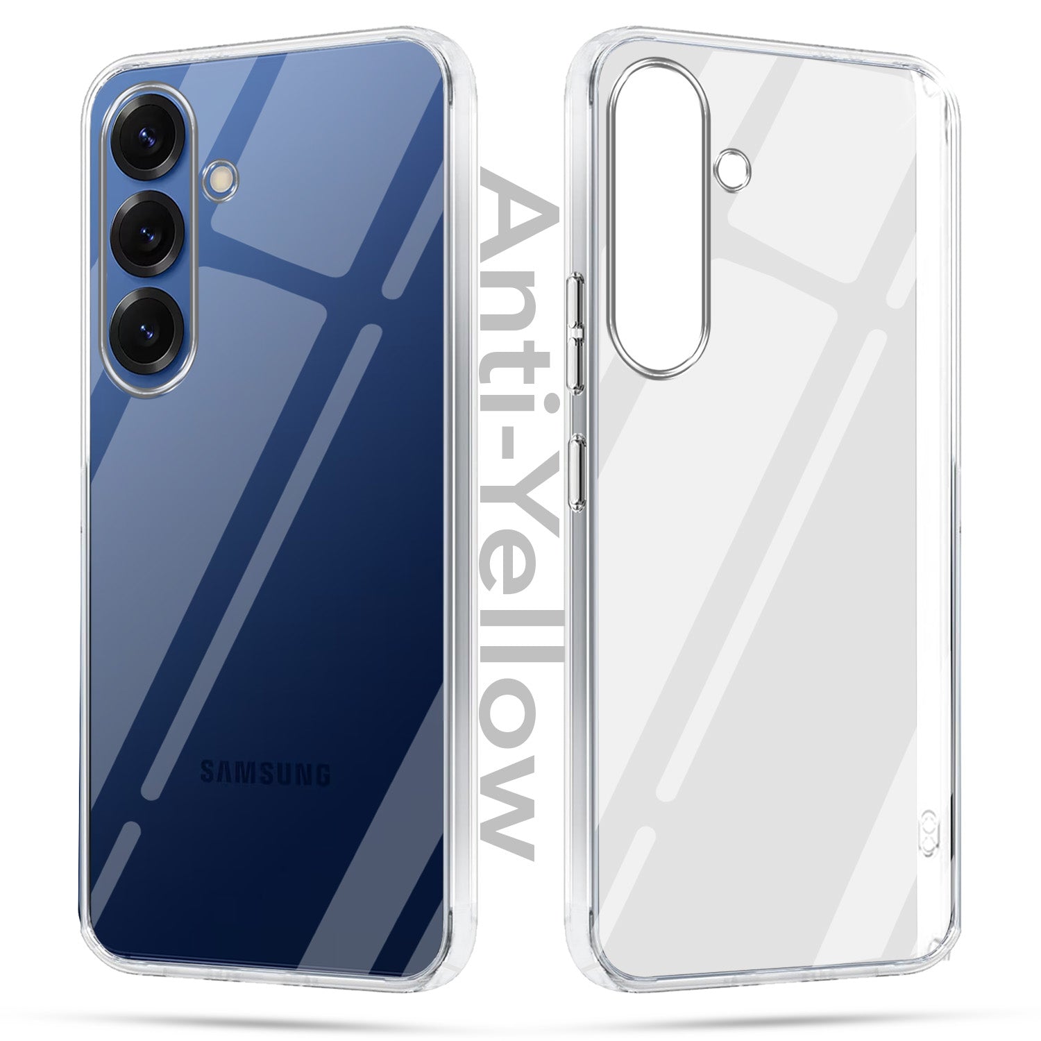For Samsung Galaxy S25 Combo with Back Cover and 9H Tempered Glass (Lifetime Anti-Yellow | Sleek Hard Crystal | Oleophobic Coating Screen Glass)