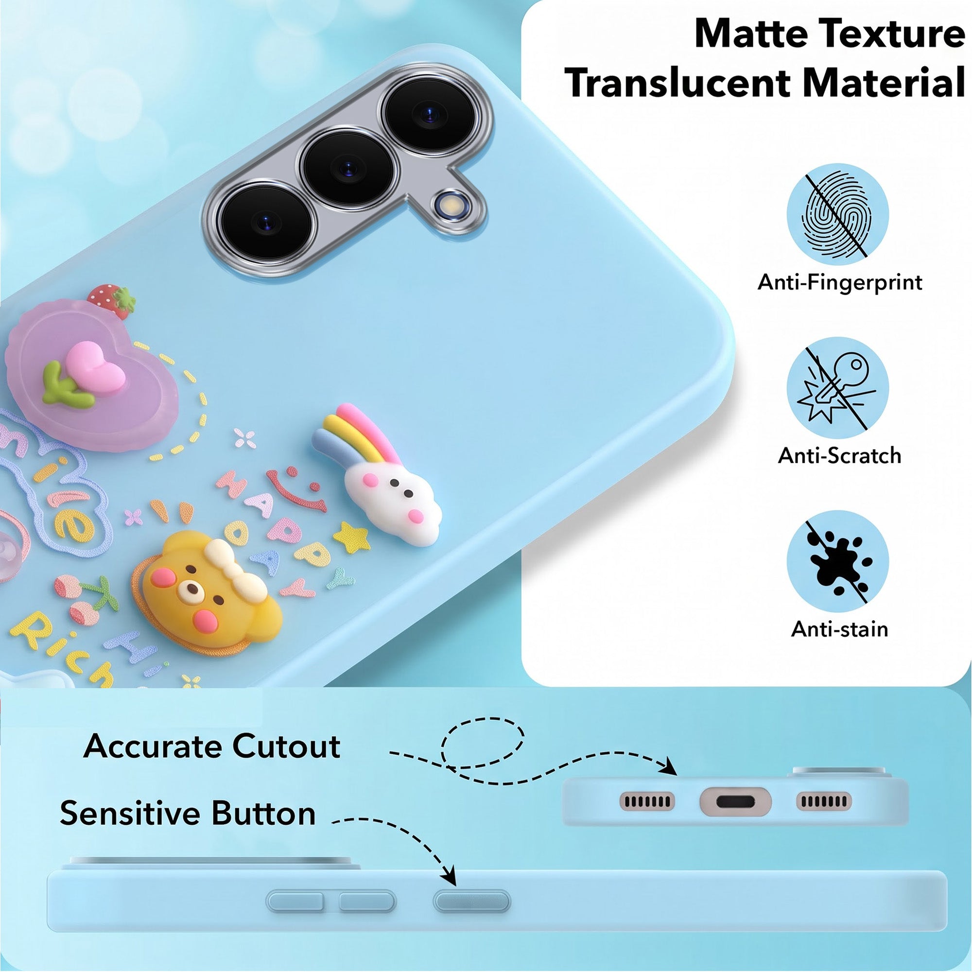 For Samsung Galaxy S25 FE Back Cover Case (3D Cute Cartoons | Hard Back Side Soft | Matte Premium Finish | HD Printing)