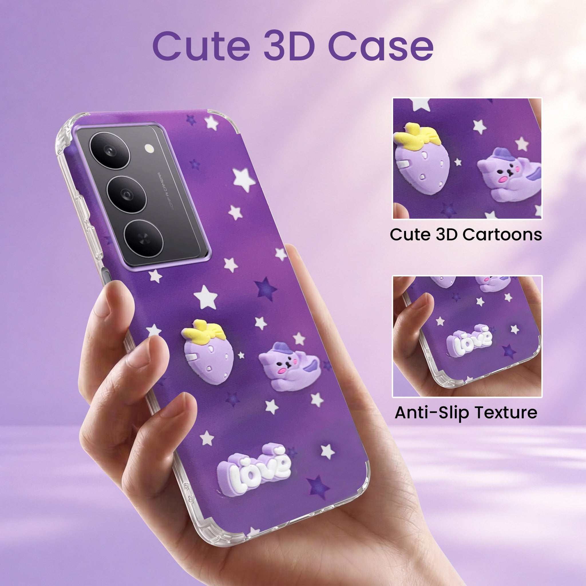 For Realme 14X Back Cover Case (3D Cute Cartoons | Hard Back Side Soft | Matte Premium Finish | HD Printing)