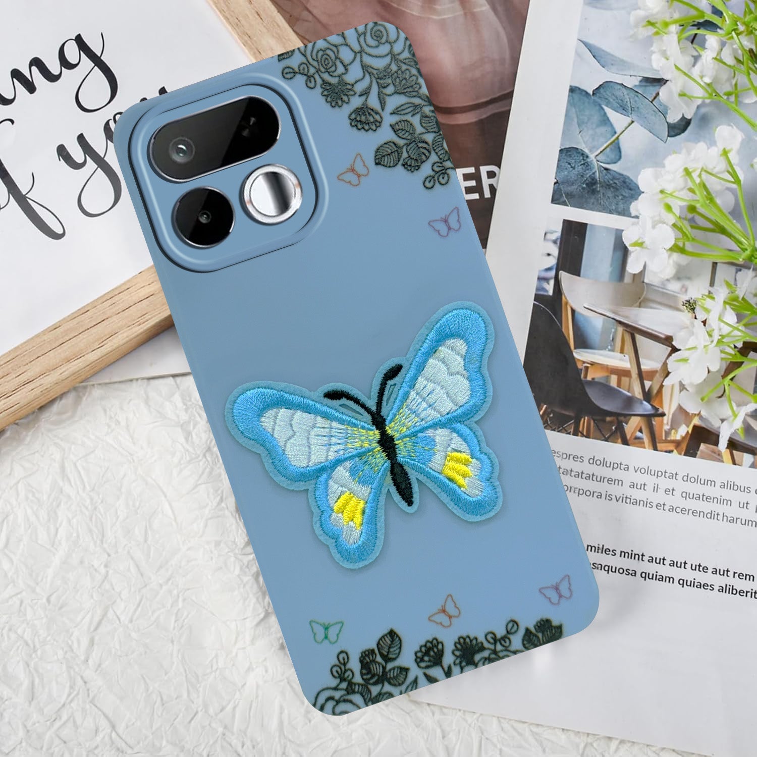 For Realme 16T 5G Back Cover Case (Soft Butterfly Embroidery | Women Teen Girls | Camera Protection| Matte Silicone)