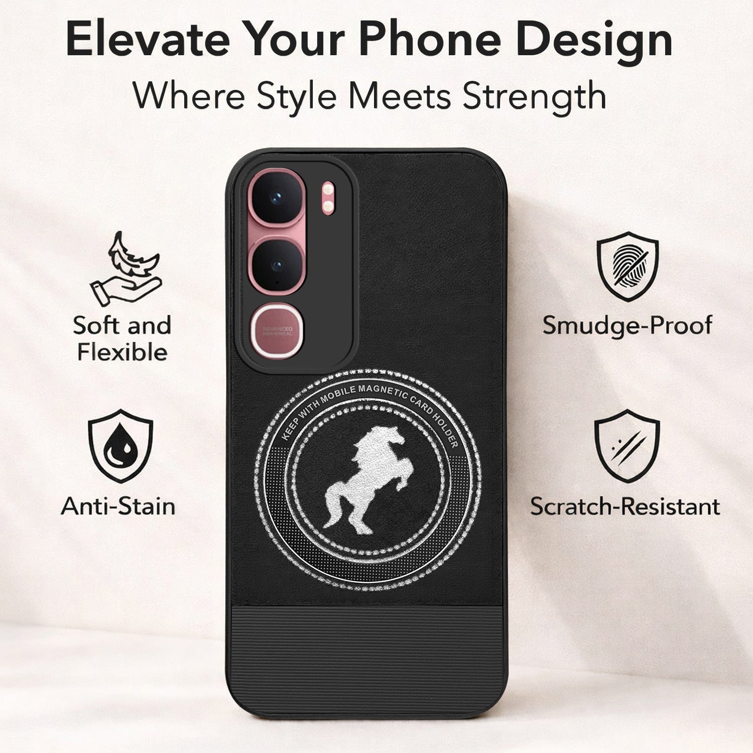 For Vivo Y31 5G Back Cover Case PU Leather Finish (Professional Minimalist Texture | MagSafe Compatile | Camera Protection | Sleek Sober Formal)
