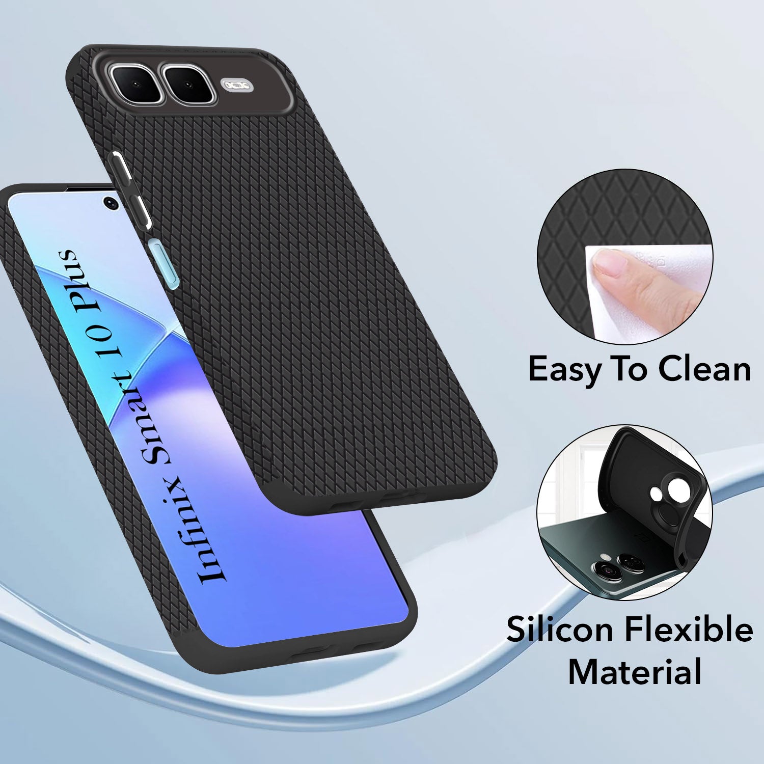 For Infinix Smart 10 Plus Back Cover Case (Camera Protection | Side Grip Texture | Soft and Flexible)