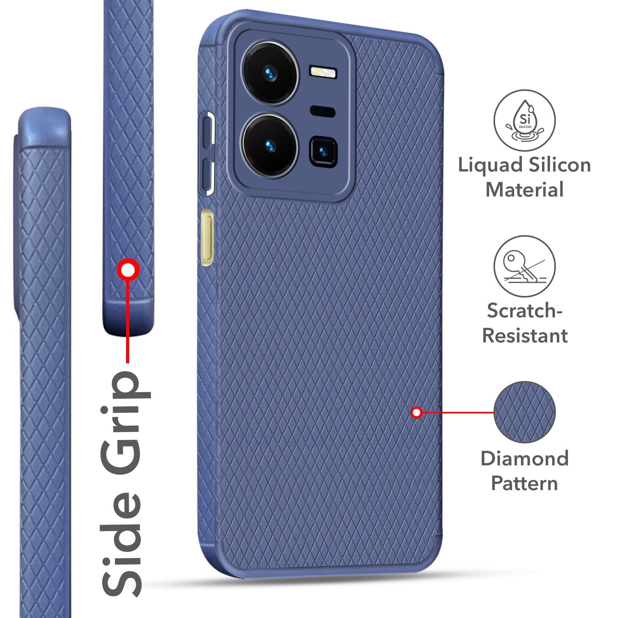 For Vivo Y35 Back Cover Case Liquid Silicone (Camera Protection | Side Grip Texture | Soft and Flexible)
