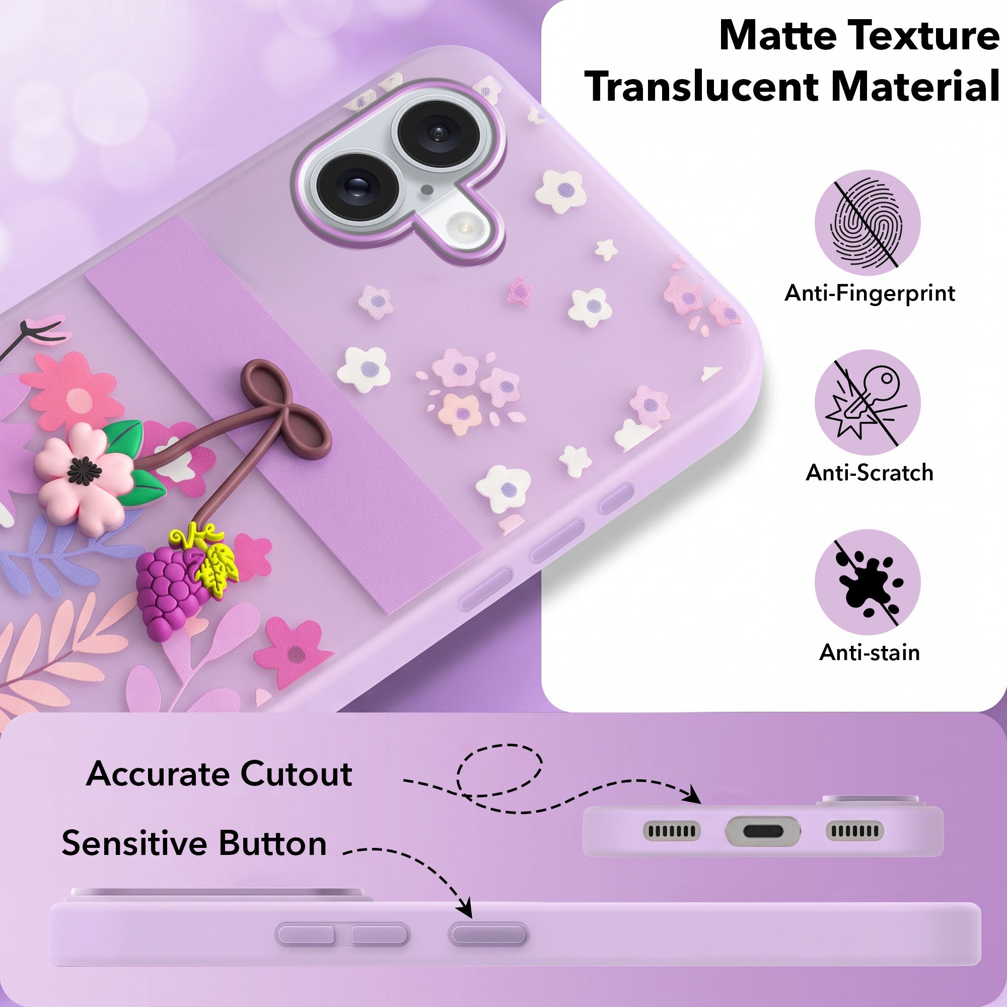 For Apple iPhone 16 Plus Back Cover Case (3D Cute Cartoons | Hard Back Side Soft | Matte Premium Finish | HD Printing)
