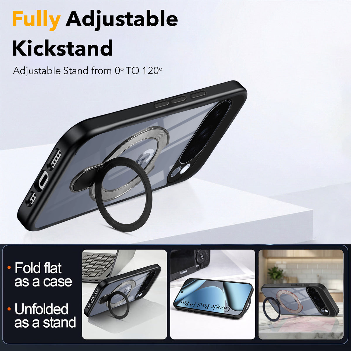 For Google Pixel 10 Pro Back Cover Case (Kick Stand Ring Holder | Life time Anti Yellow | Camera Protection)