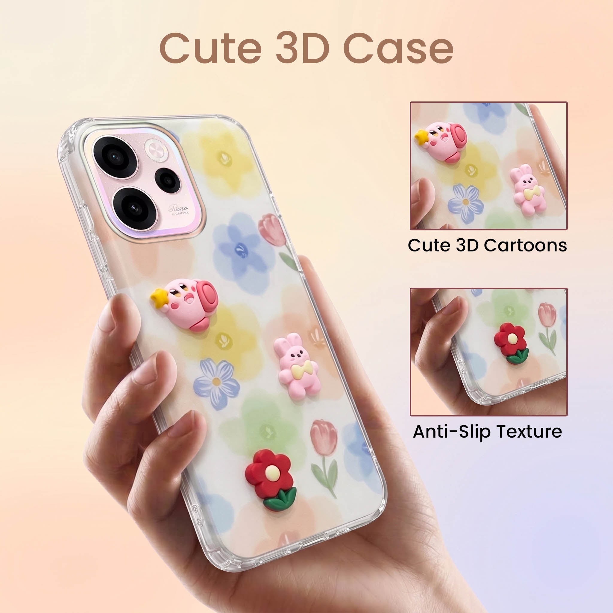 For Oppo Reno 15c Back Cover Case (3D Cute Cartoons | Hard Back Side Soft | Matte Premium Finish | HD Printing)