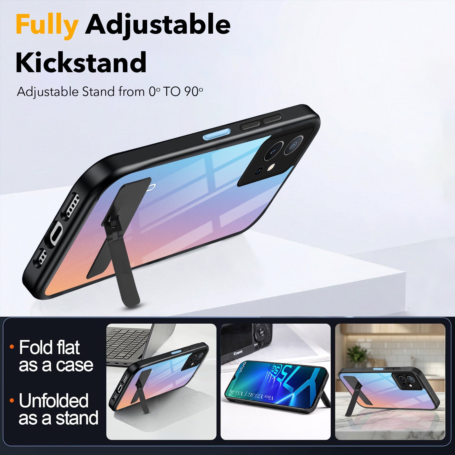 For Vivo Y75 5G | Y55 5G Back Cover Case (Built-in Stand | Lifetime Anti Yellow | Kickstand Shockproof | Camera Protection | MagSafe Compatible)