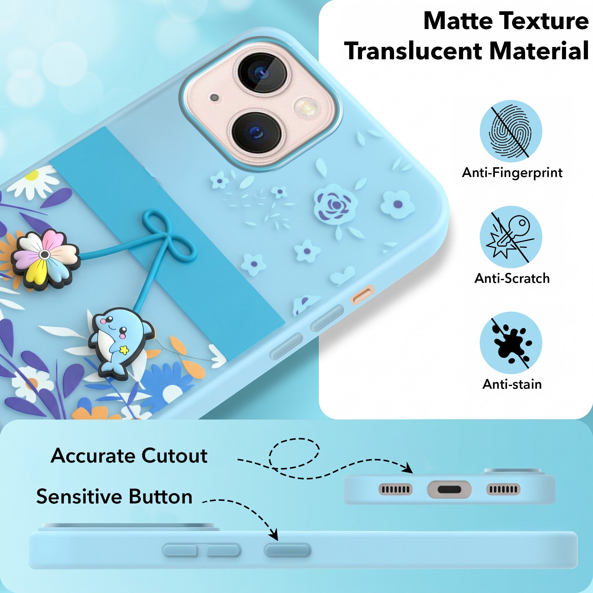 For Apple iPhone 13 Back Cover Case (3D Cute Cartoons | Hard Back Side Soft | Matte Premium Finish | HD Printing)