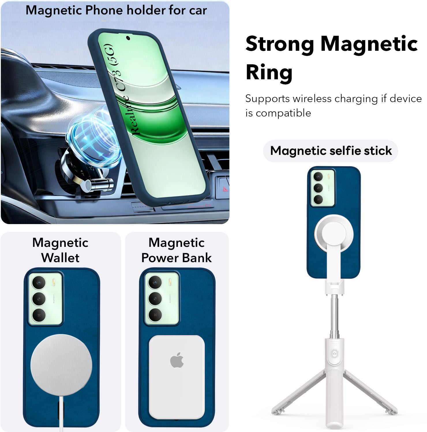 For Realme C73 Back Cover Case Leather Finish (MagSafe Compatible Wireless Charging | Soft Touch | Camera Bump Protection)