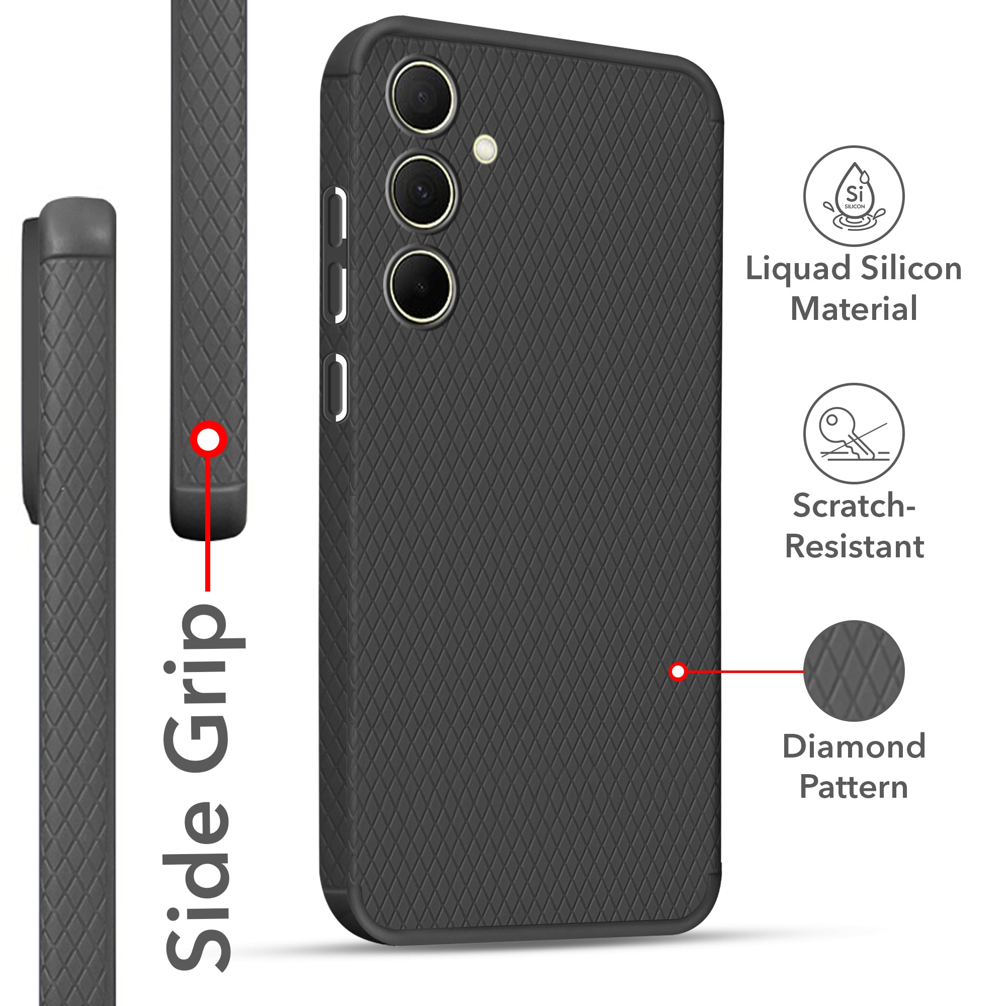 For Samsung Galaxy A35 5G Back Cover Case (Liquid Silicone | Side Grip | Camera Protection)