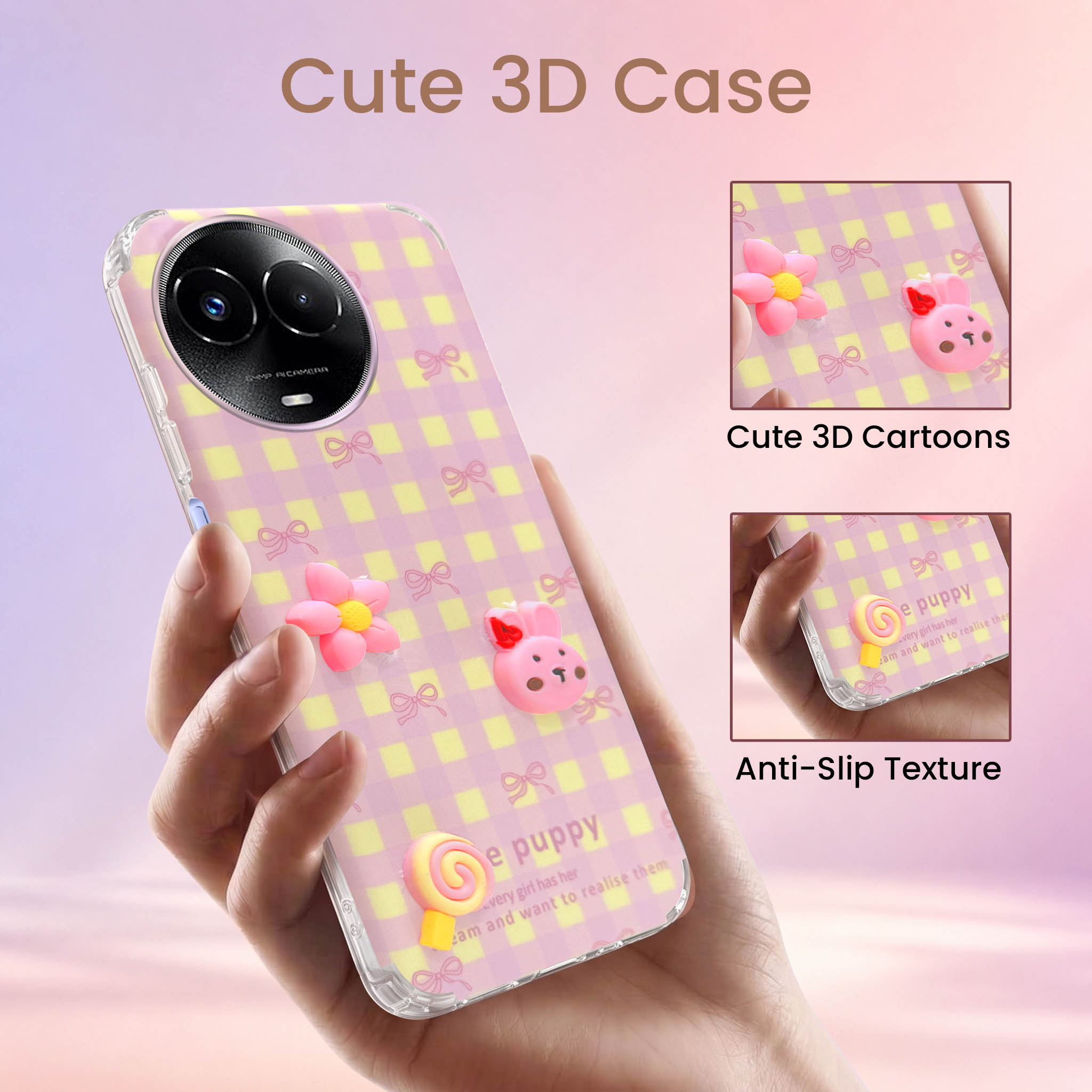 For Realme 11 5G | Realme 11x 5G Back Cover Case (3D Cute Cartoons | Hard Back Side Soft | Matte Premium Finish | HD Printing)