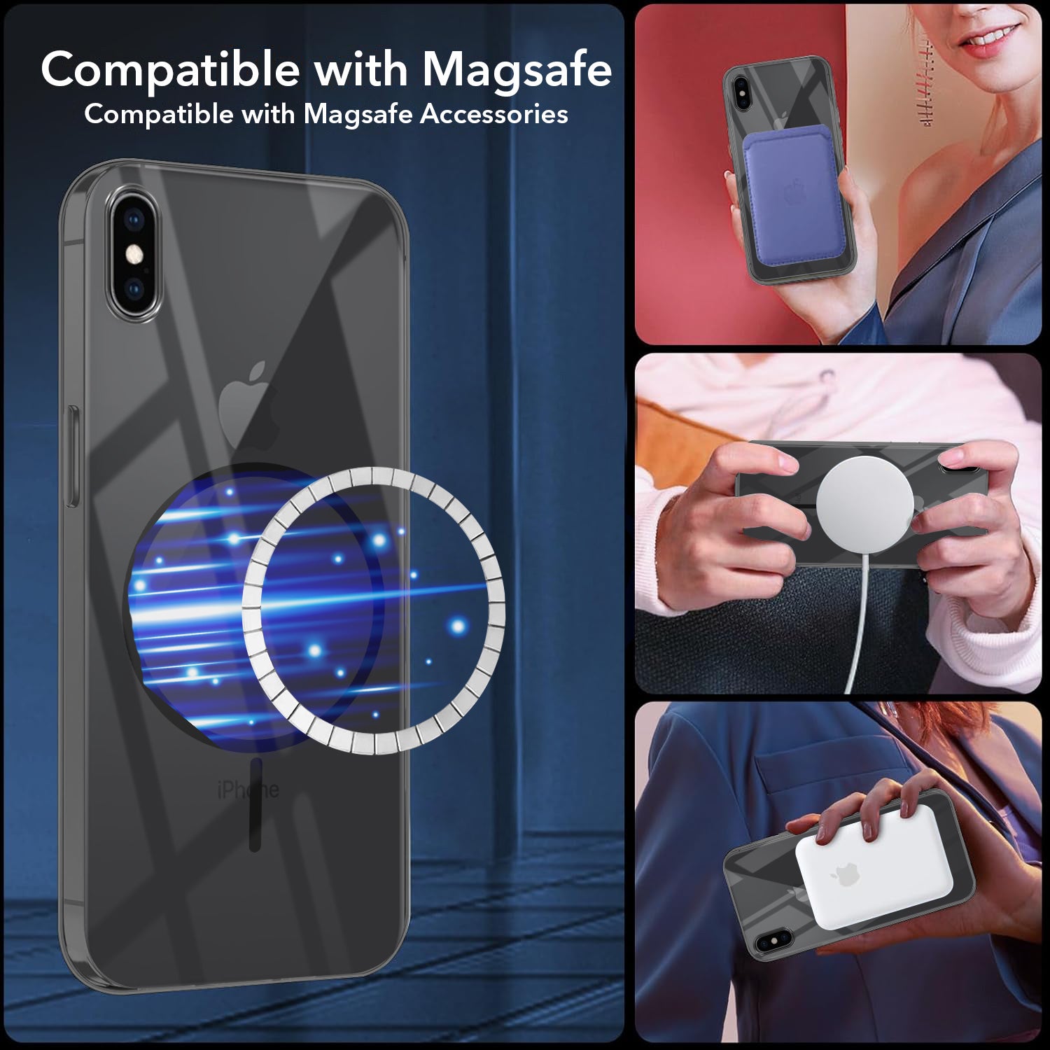 For Apple iPhone Xs Back Cover Case (Crystal Clear Case | MagSafe Wireless Charging Support | Hard Anti Yellow | Camera Protection Bump)