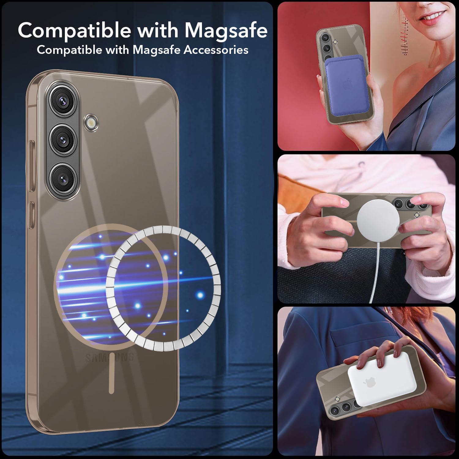 For Samsung Galaxy S24 Back Cover Case (Crystal Clear Case | MagSafe Wireless Charging Support | Hard Anti Yellow | Camera Protection Bump)