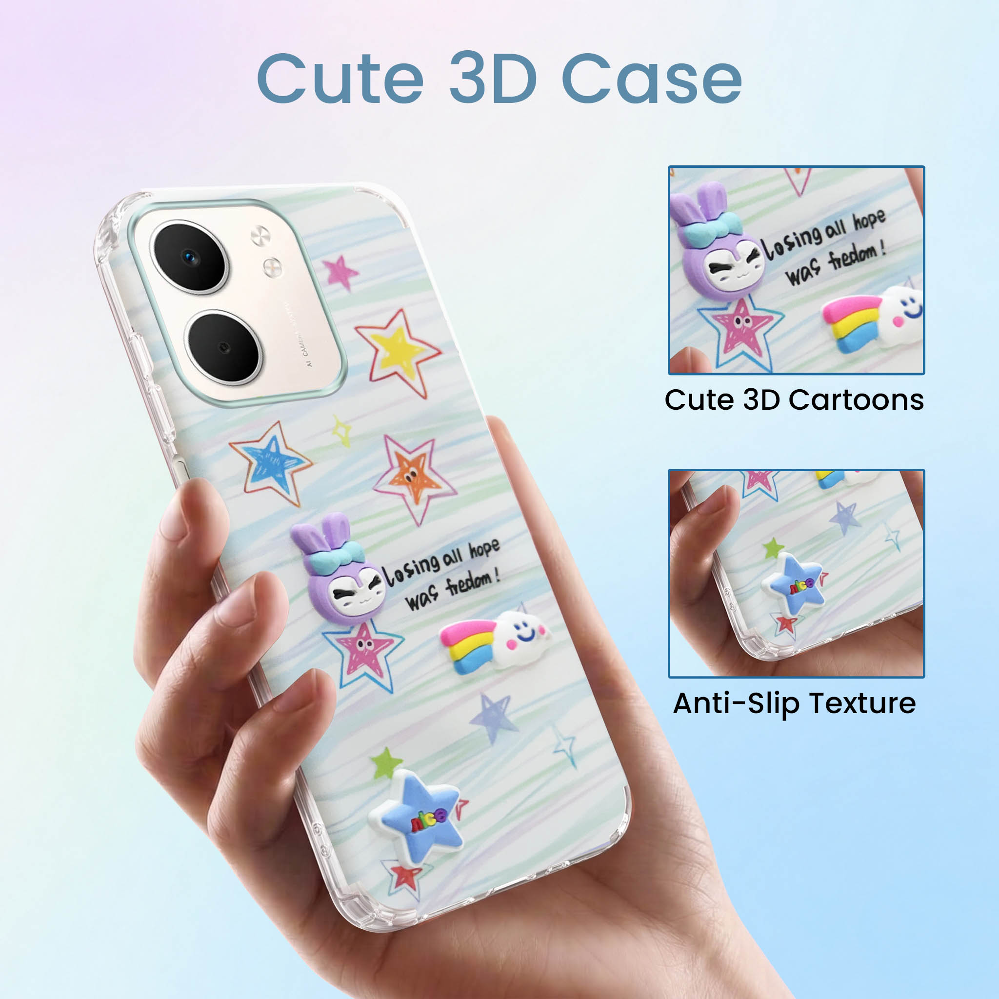 For Oppo A5X Back Cover Case (3D Cute Cartoons | Hard Back Side Soft | Matte Premium Finish | HD Printing)