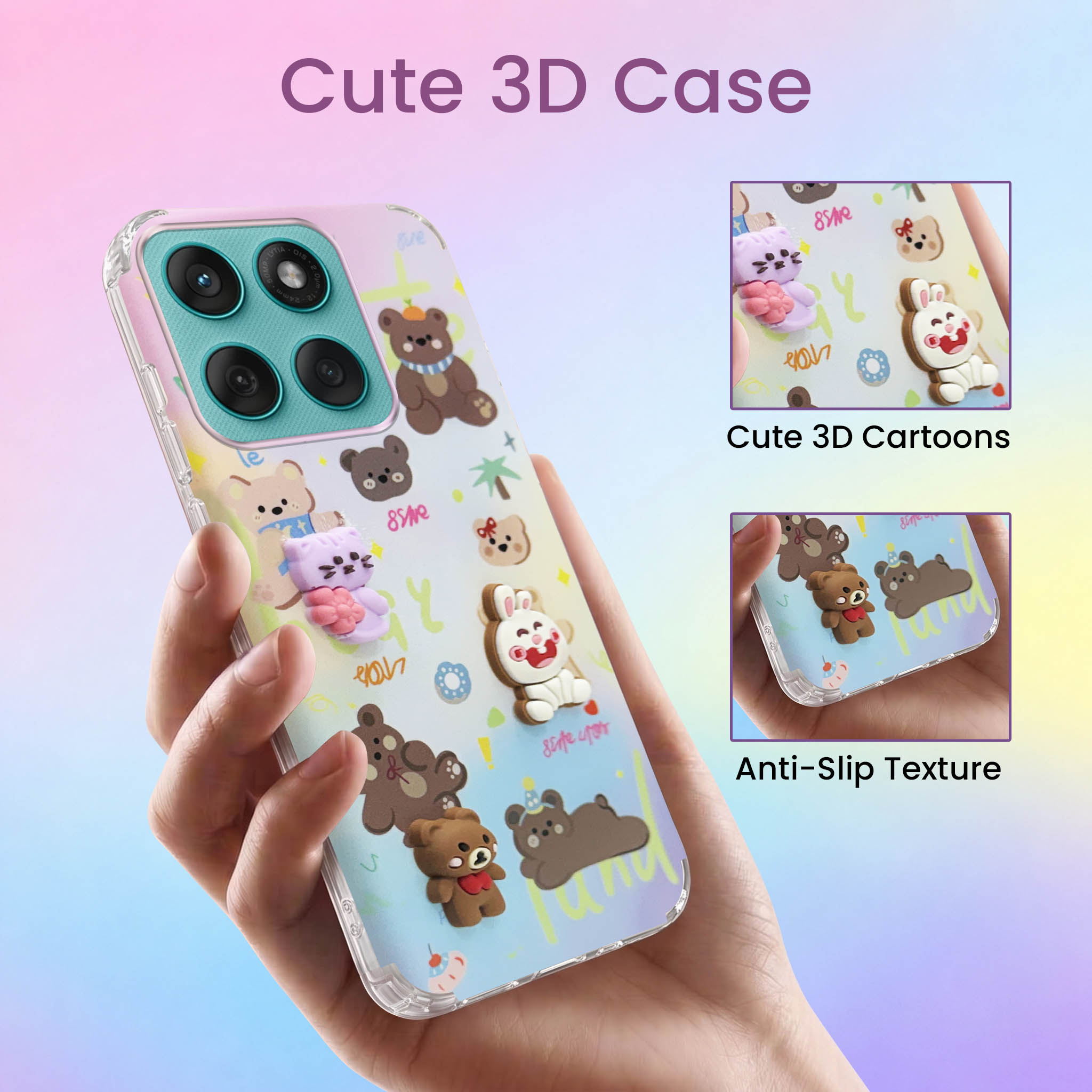 For Motorola Moto Edge 60 Fusion Back Cover Case (3D Cute Cartoons | Hard Back Side Soft | Matte Premium Finish | HD Printing)
