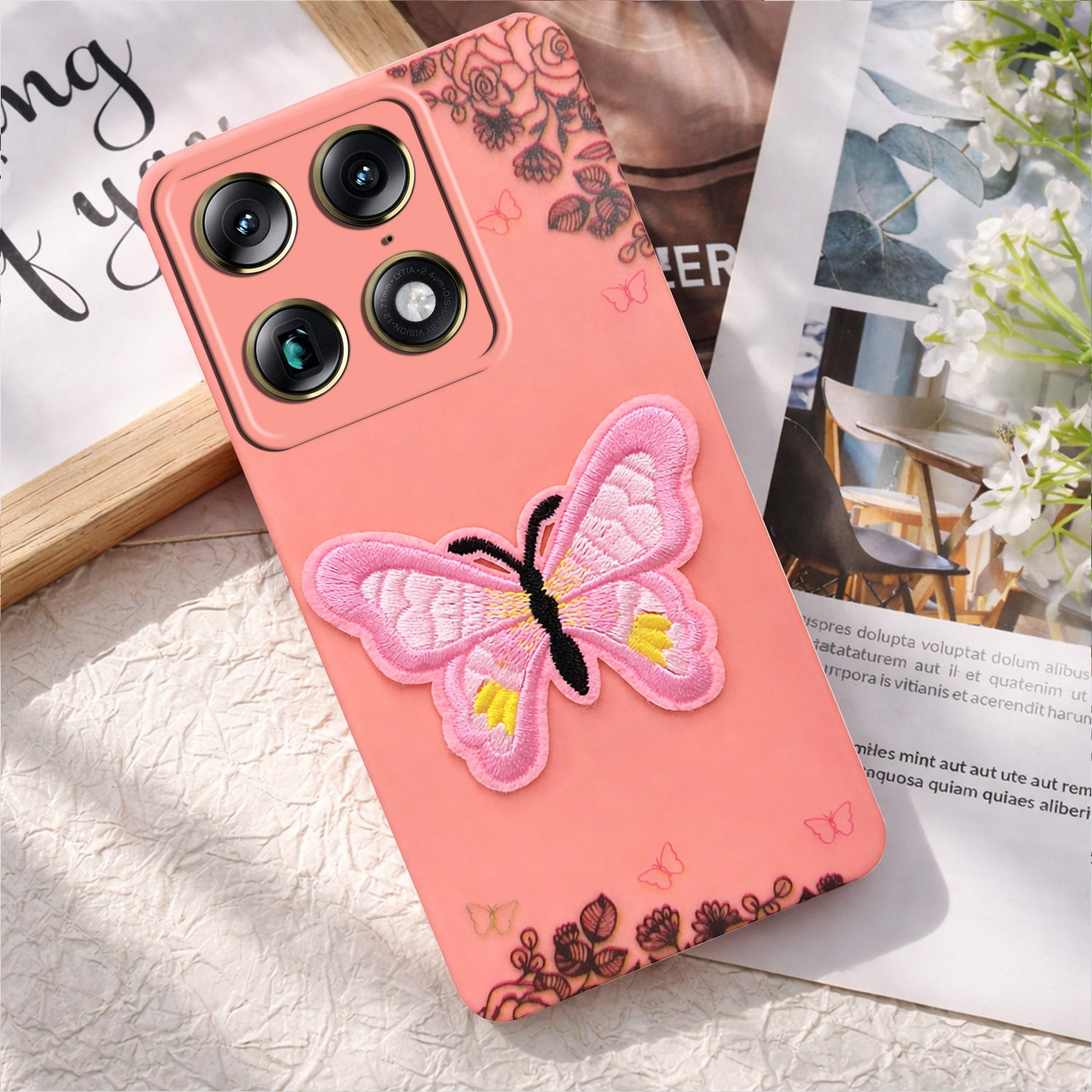 For Motorola Moto Signature 5G Back Cover Case (Soft Butterfly Embroidery | Women Teen Girls | Camera Protection| Matte Silicone)