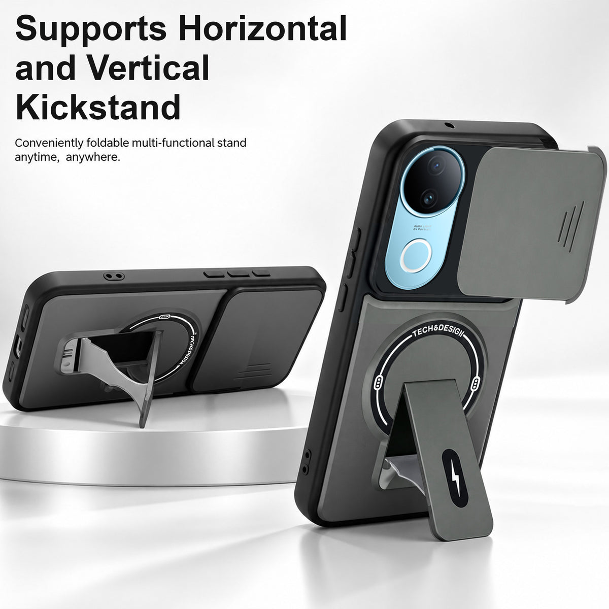 For Vivo iQOO Z10R Back Case Cover Metallic (Hybrid Armor Kickstand | Sliding Shutter Camera Protection | MagSafe Compatible)