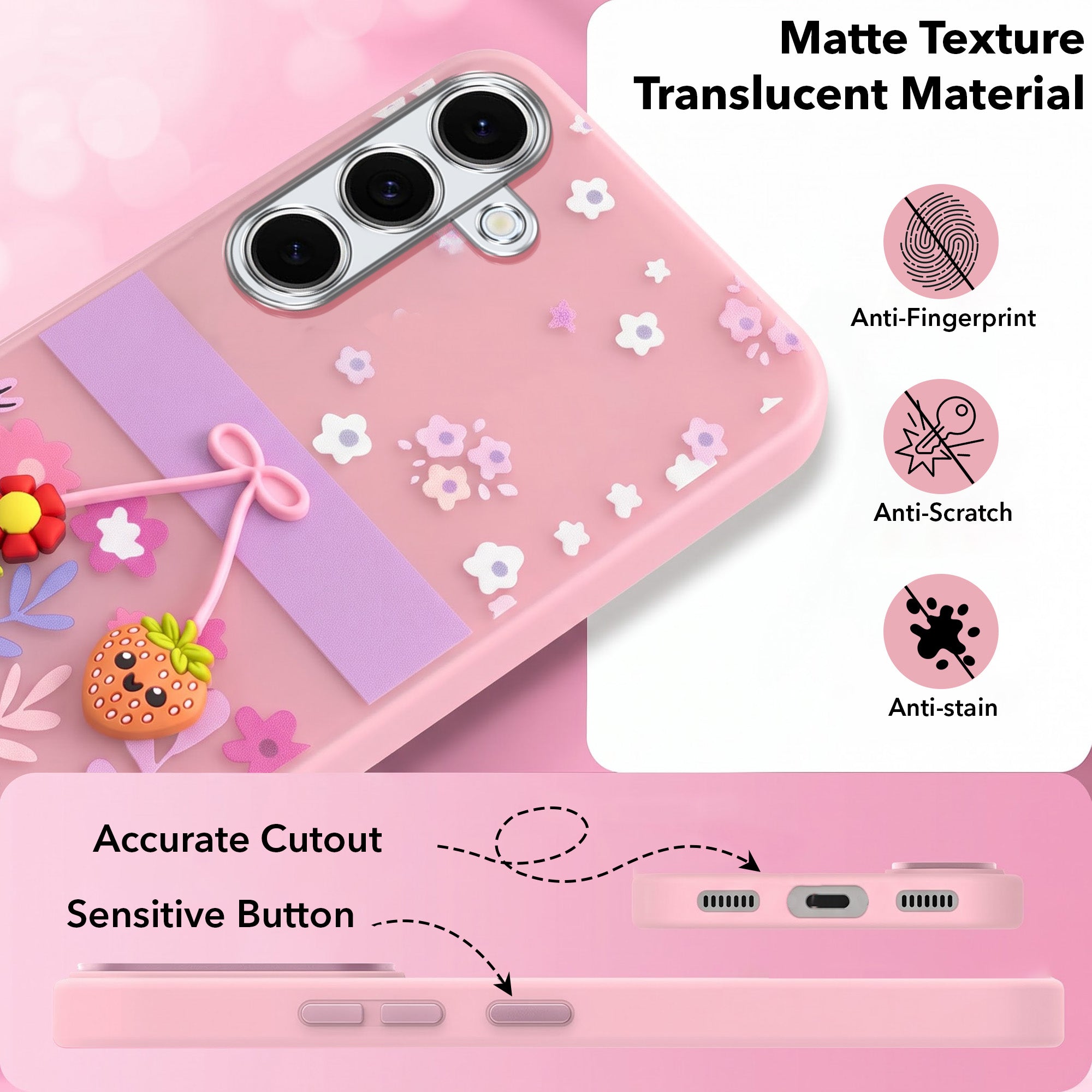 For Samsung Galaxy S24 FE Back Cover Case (3D Cute Cartoons | Hard Back Side Soft | Matte Premium Finish | HD Printing)