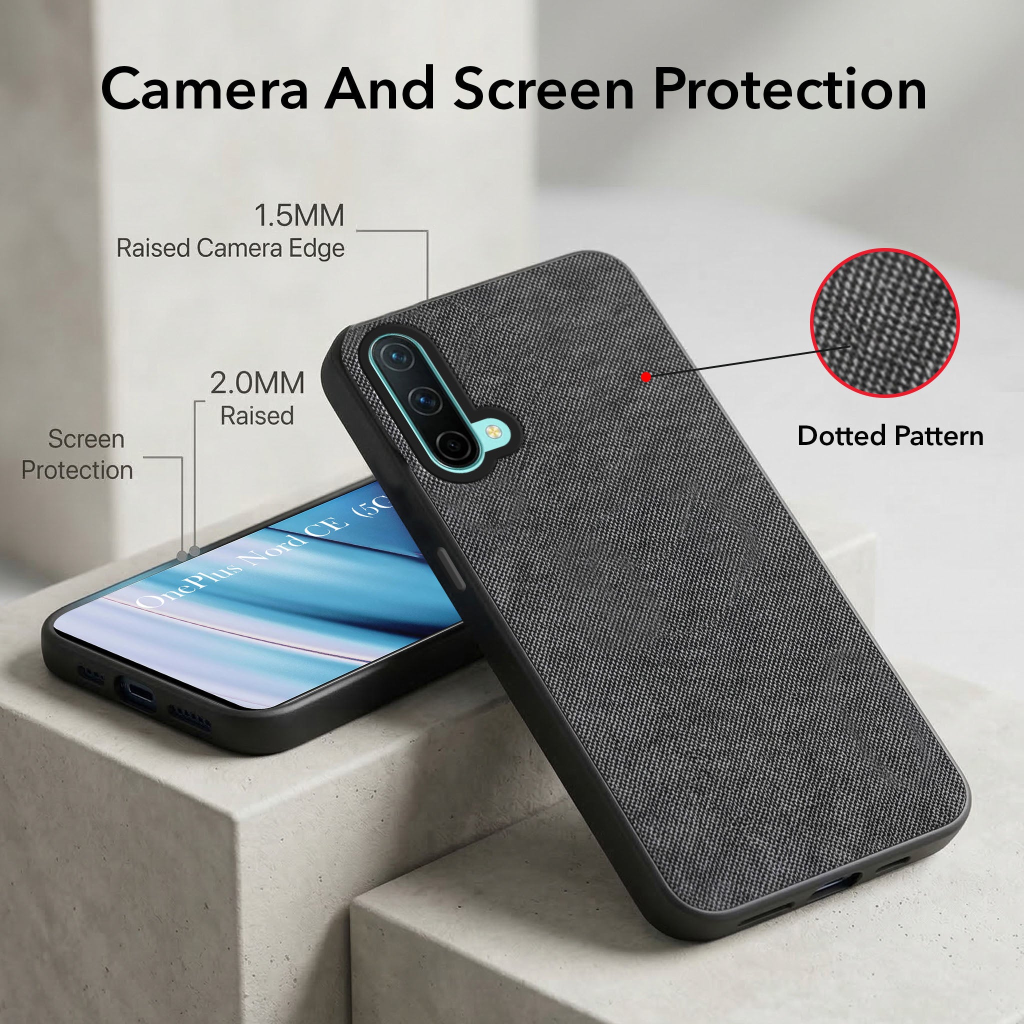 For OnePlus Nord CE 5G Combo (Textured Grip Design | Micro-Fiber Cloth Inside | Oleophobic Coating Screen Glass)