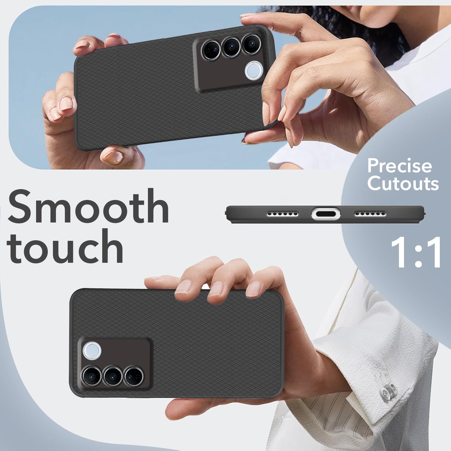 For Vivo V27 | Vivo V27 Pro Back Cover Case (Liquid Silicone | Side Grip | Camera Protection)