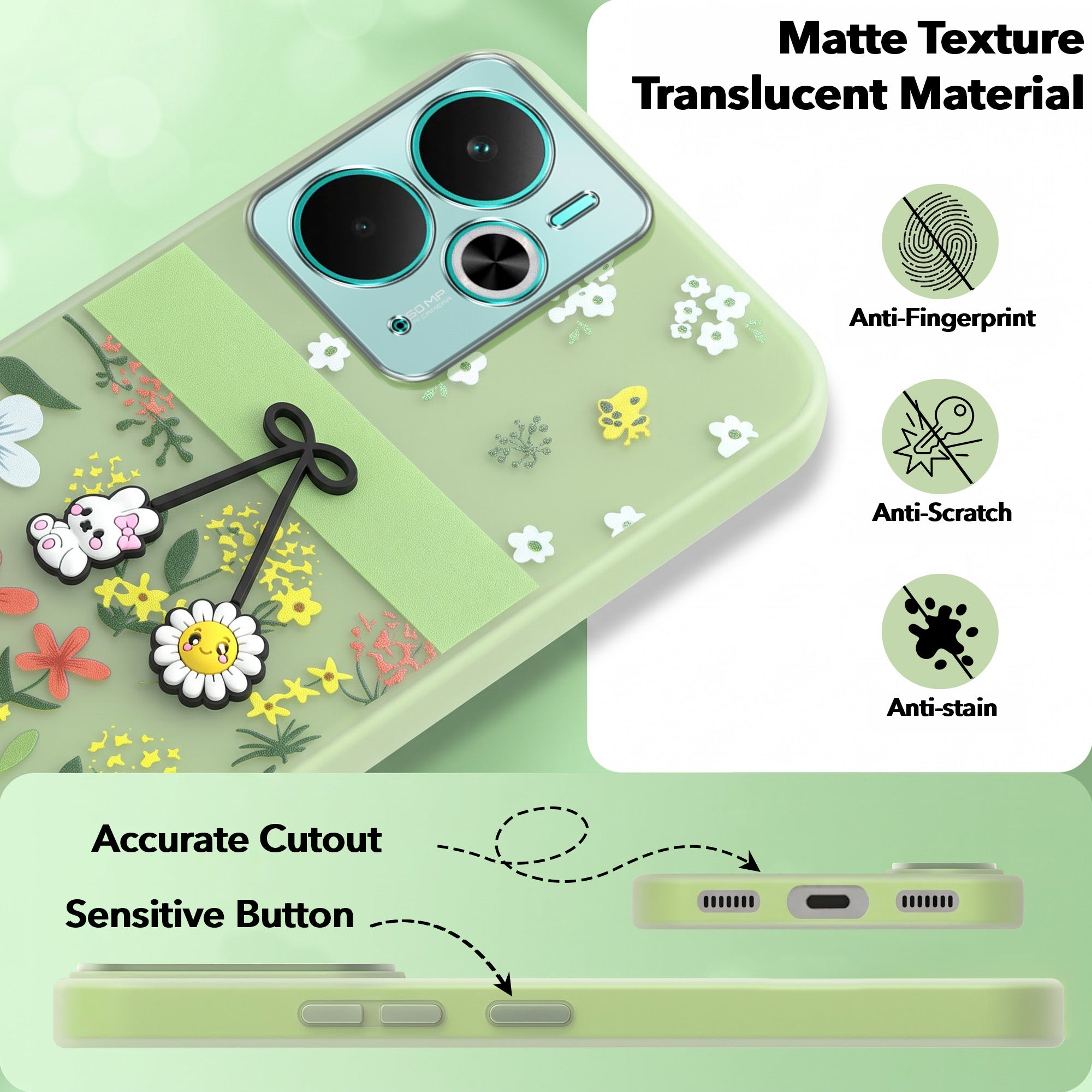 For Realme 14T Back Cover Case (3D Cute Cartoons | Hard Back Side Soft | Matte Premium Finish | HD Printing)