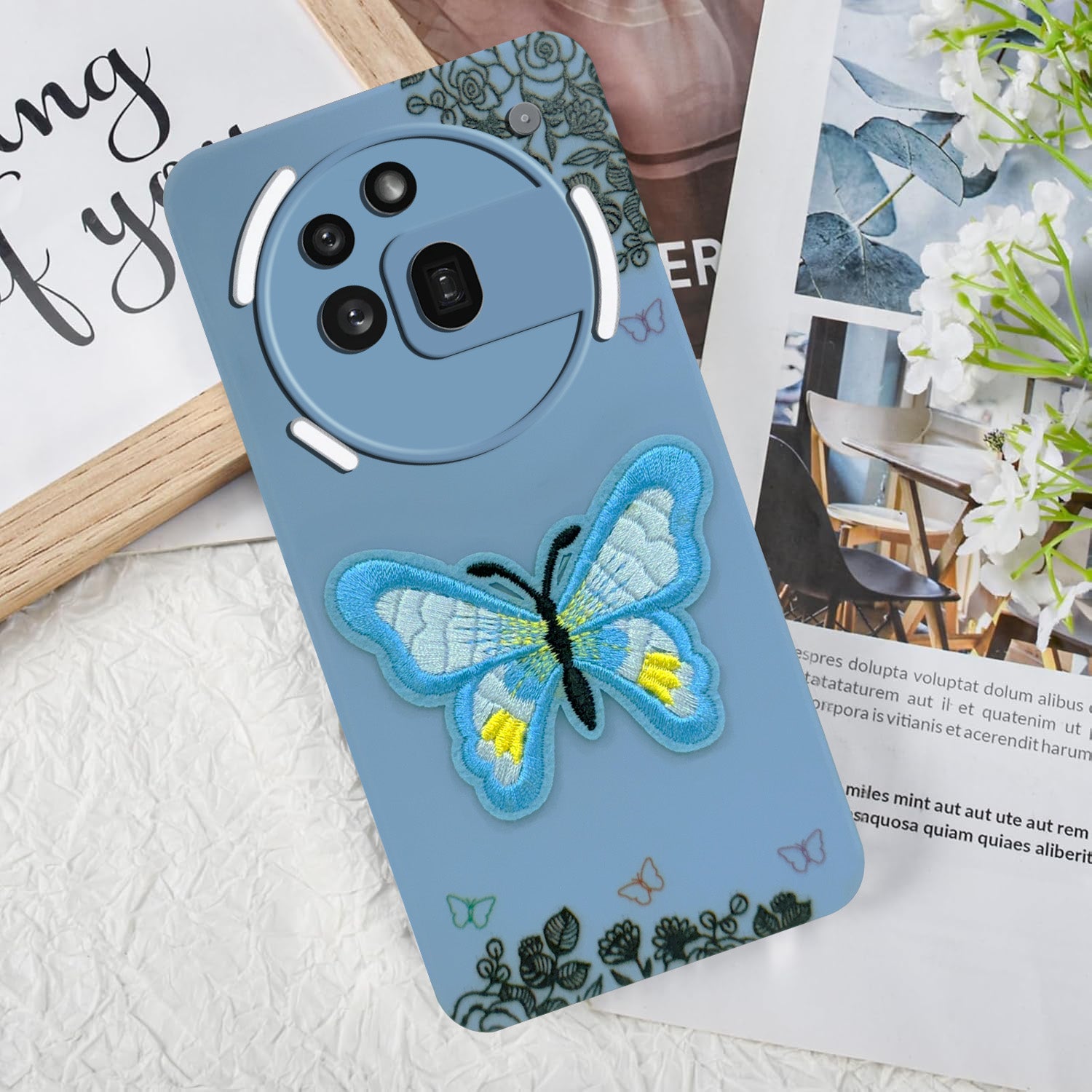 For Nothing Phone 3A Pro 5G Back Cover Case (Soft Butterfly Embroidery | Women Teen Girls | Camera Protection| Matte Silicone)