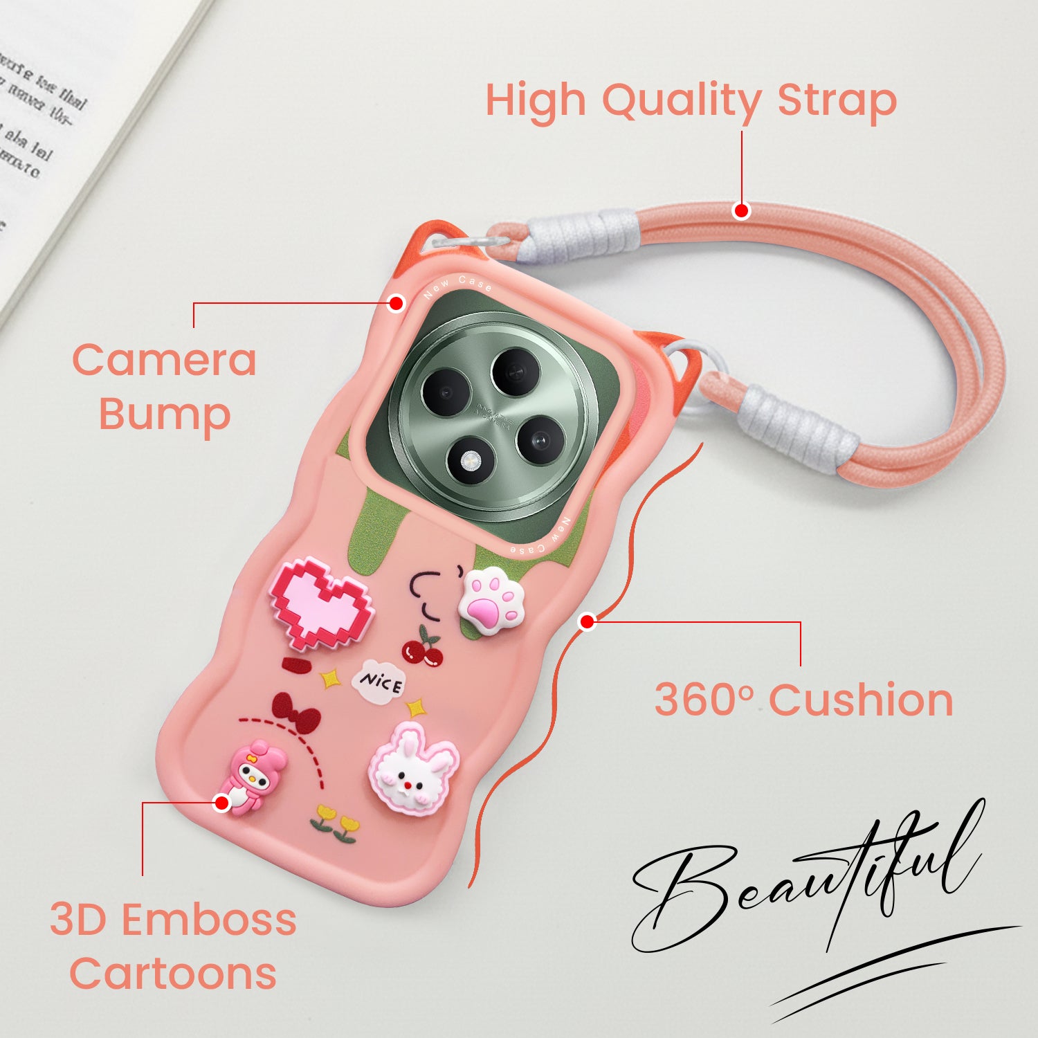For Oppo F27 5G Back Case Cover Strap (3D embossed Figures | Strap Holder | 360* Soft Cushion with Camera Bump)