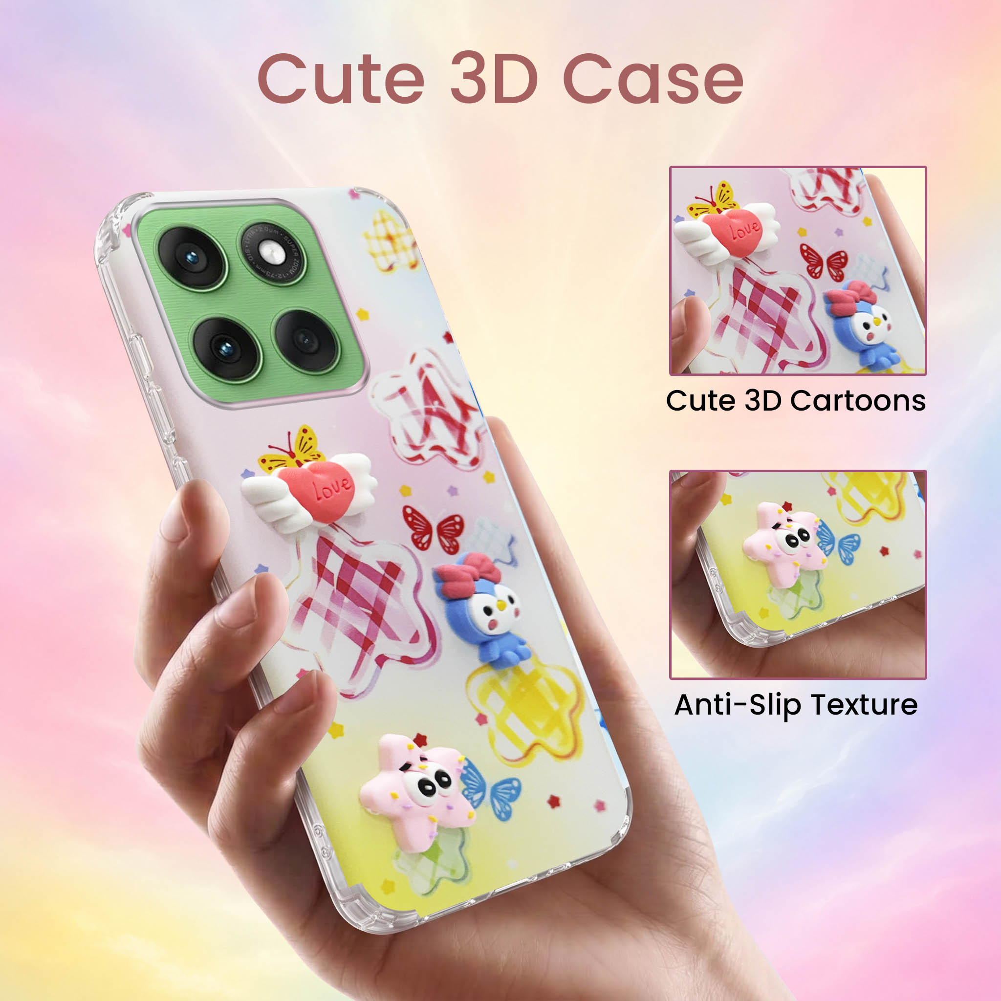 For Motorola Moto Edge 60 Back Cover Case (3D Cute Cartoons | Hard Back Side Soft | Matte Premium Finish | HD Printing)