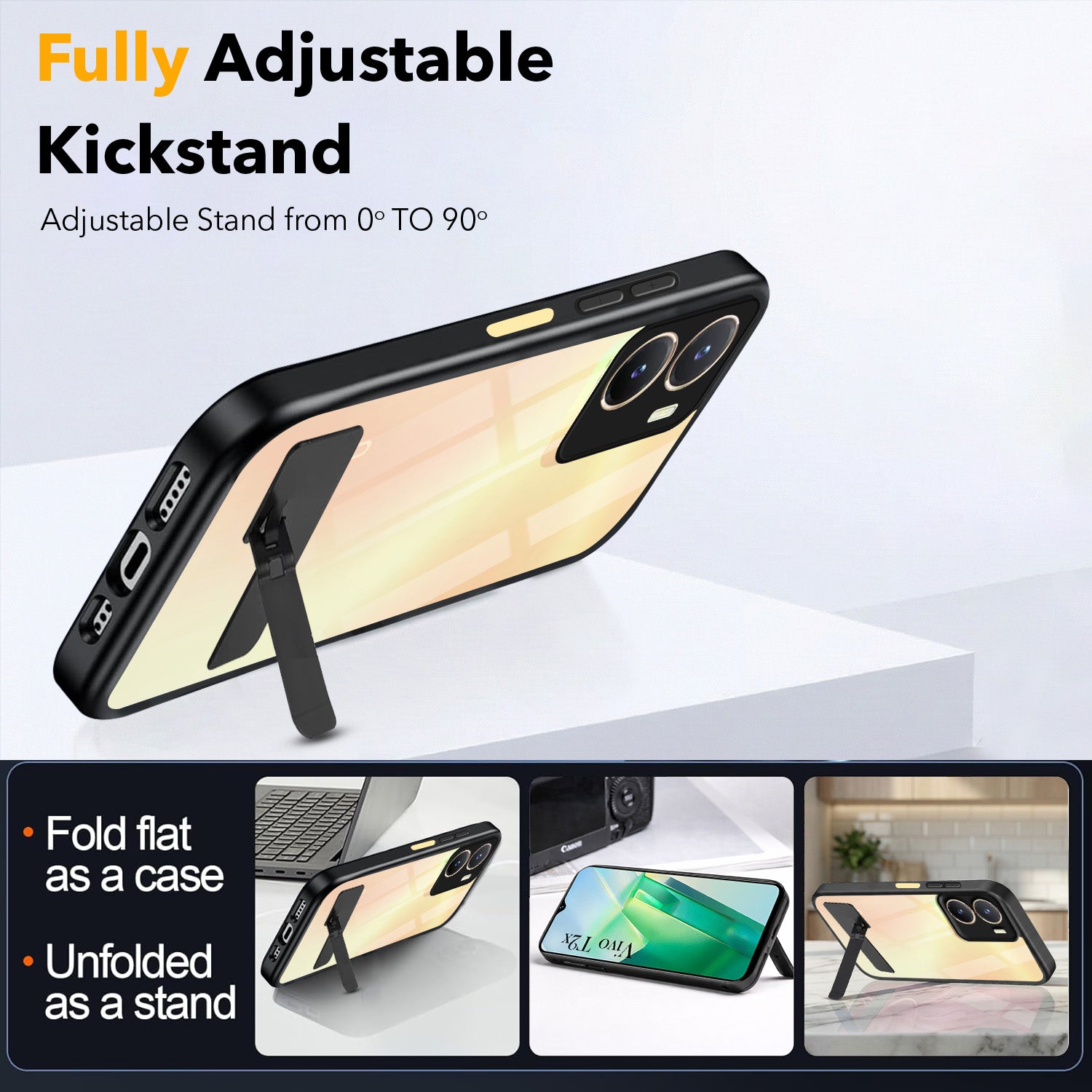 For Vivo T2x Back Cover Case (Built-in Stand | Lifetime Anti Yellow | Kickstand Shockproof | Camera Protection | MagSafe Compatible)