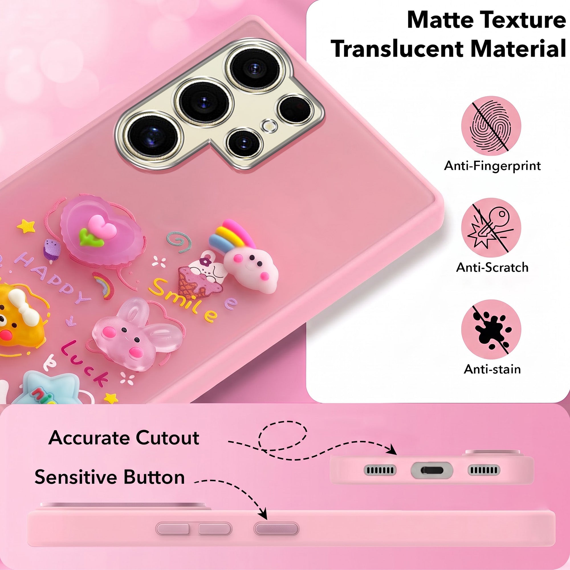 For Samsung Galaxy S24 Ultra Back Cover Case (3D Cute Cartoons | Hard Back Side Soft | Matte Premium Finish | HD Printing)