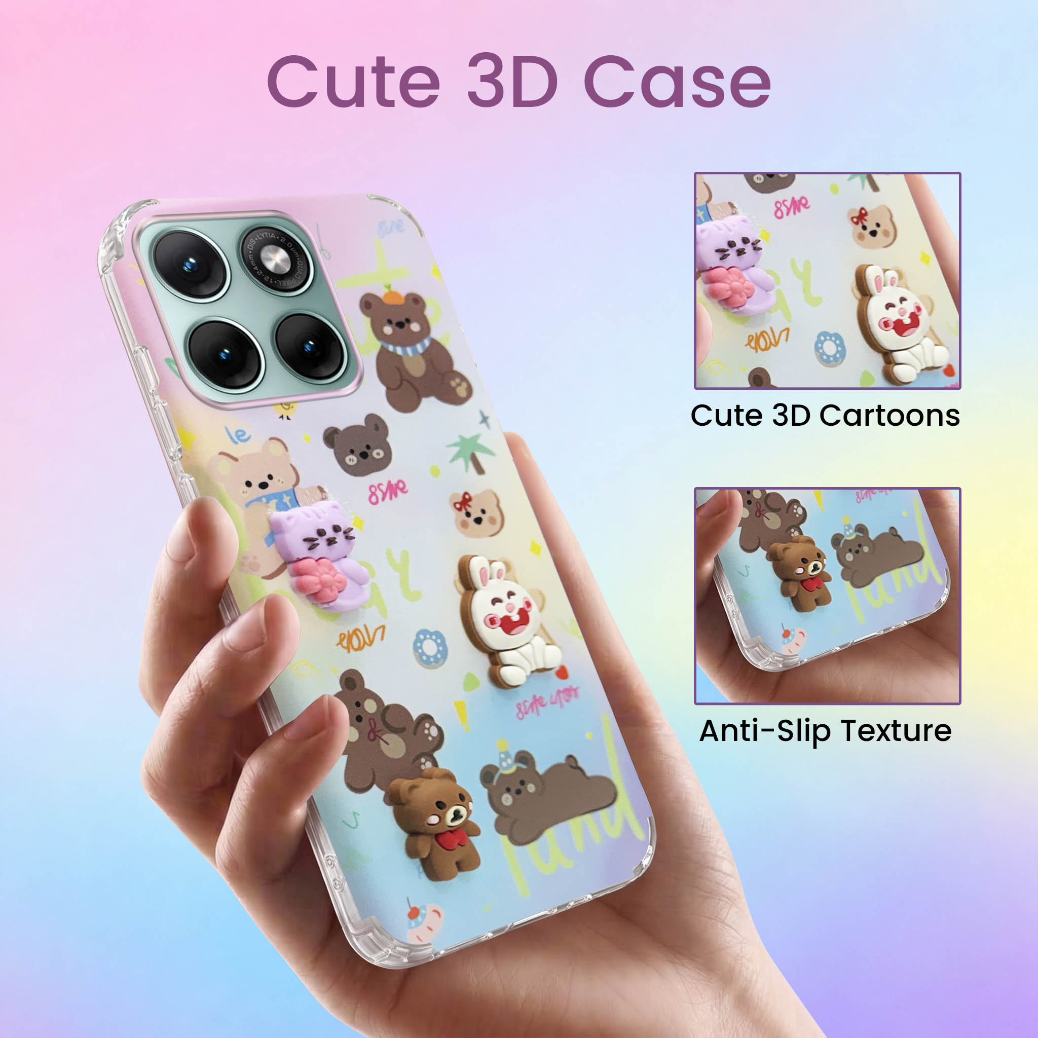 For Motorola Moto Edge 70 Fusion Back Cover Case (3D Cute Cartoons | Hard Back Side Soft | Matte Premium Finish | HD Printing)