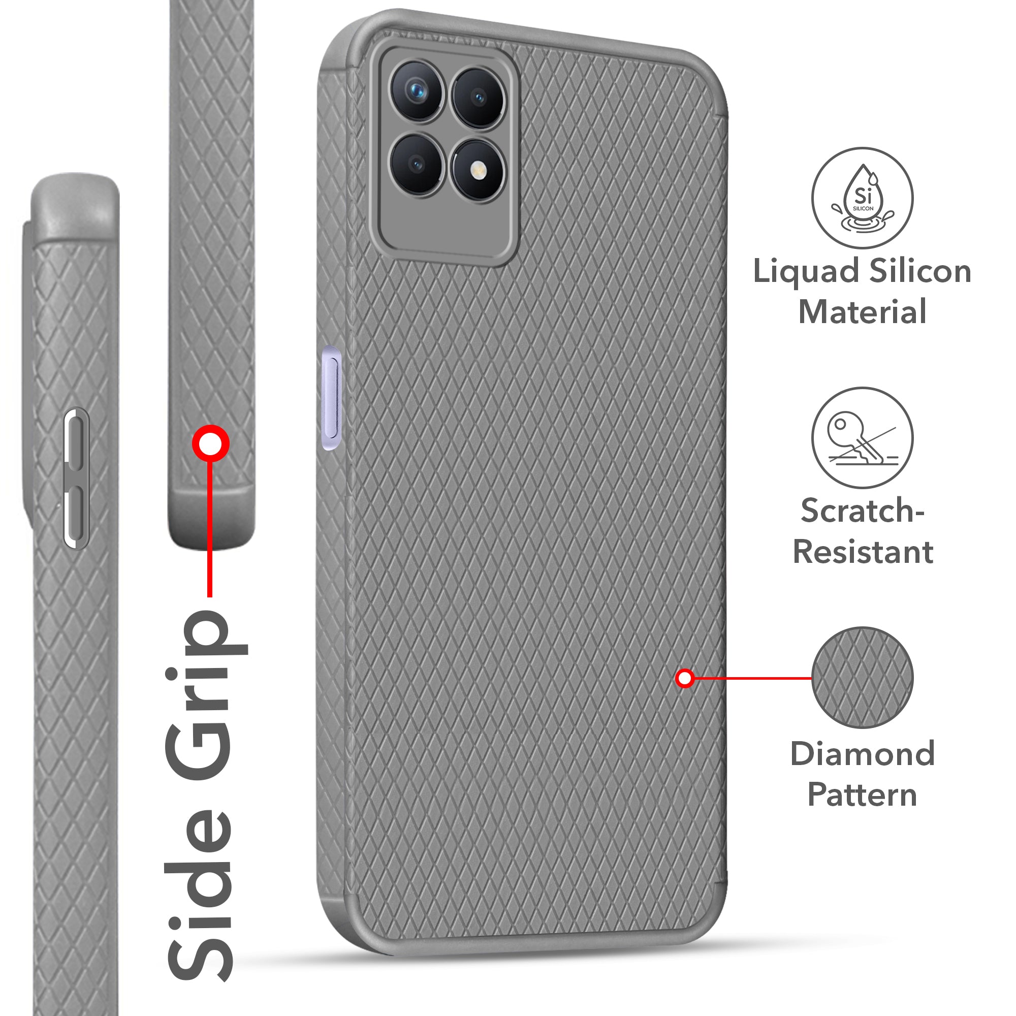 For Realme 8i Back Cover Case (Liquid Silicone | Side Grip | Camera Protection)