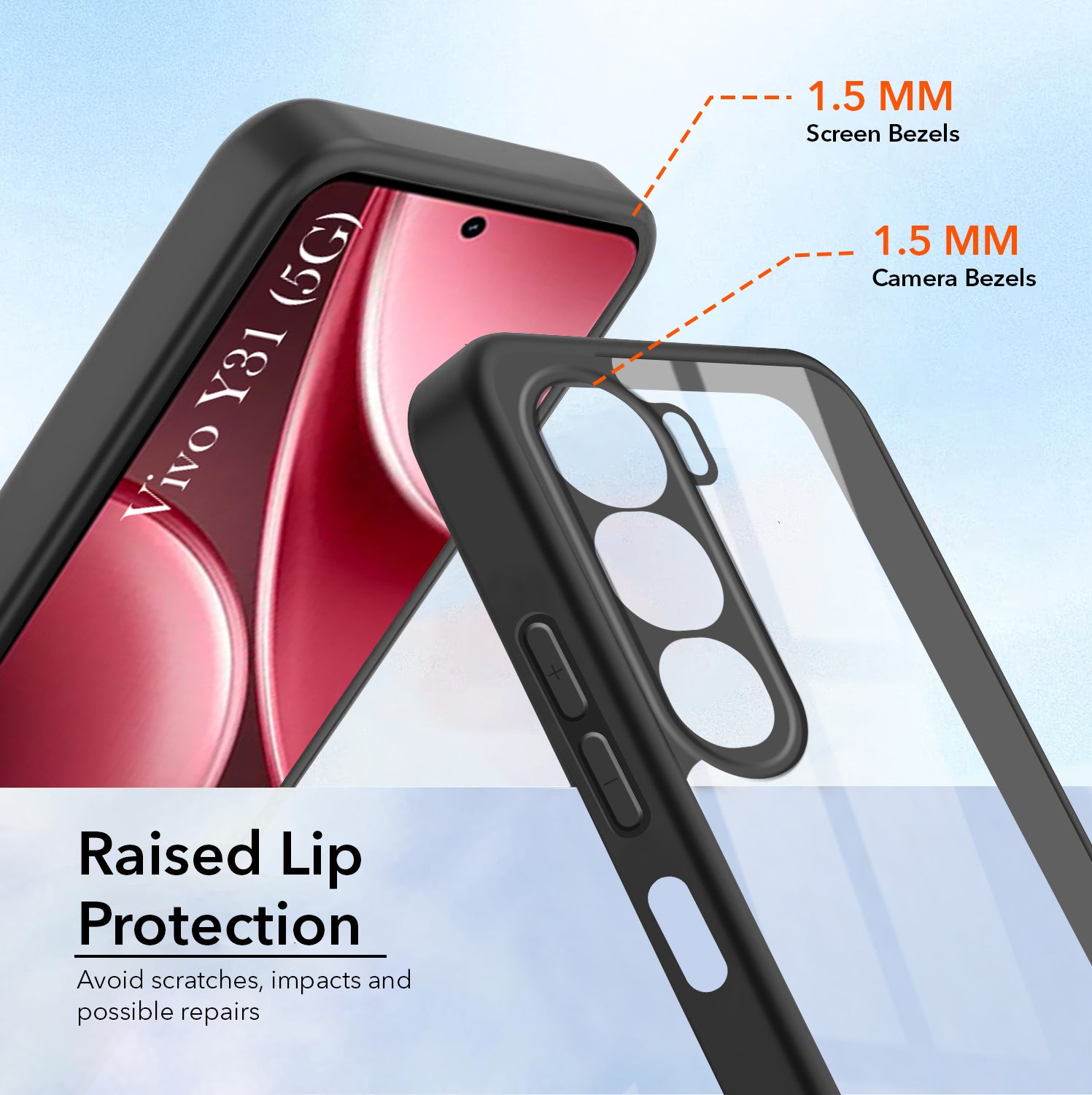 For Vivo Y31 5G Combo with Back Cover and 9H Tempered Glass (Lifetime Anti-Yellow | Crystal Clear Shockproof | Oleophobic Coating Screen Glass)