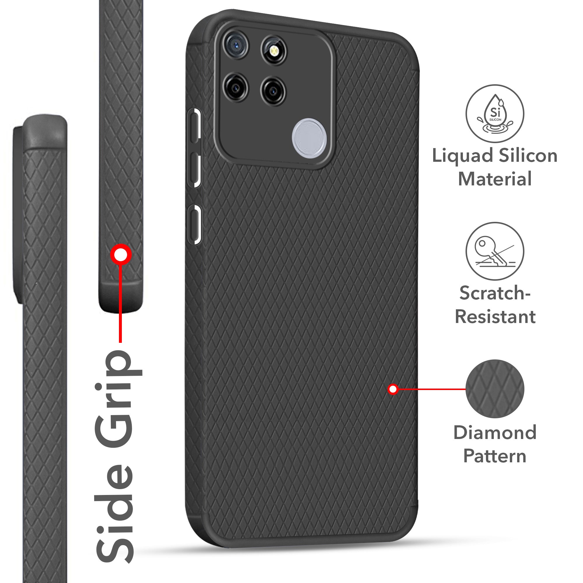 For Realme C12 Back Cover Case Liquid Silicone (Camera Protection | Side Grip Texture | Soft and Flexible)
