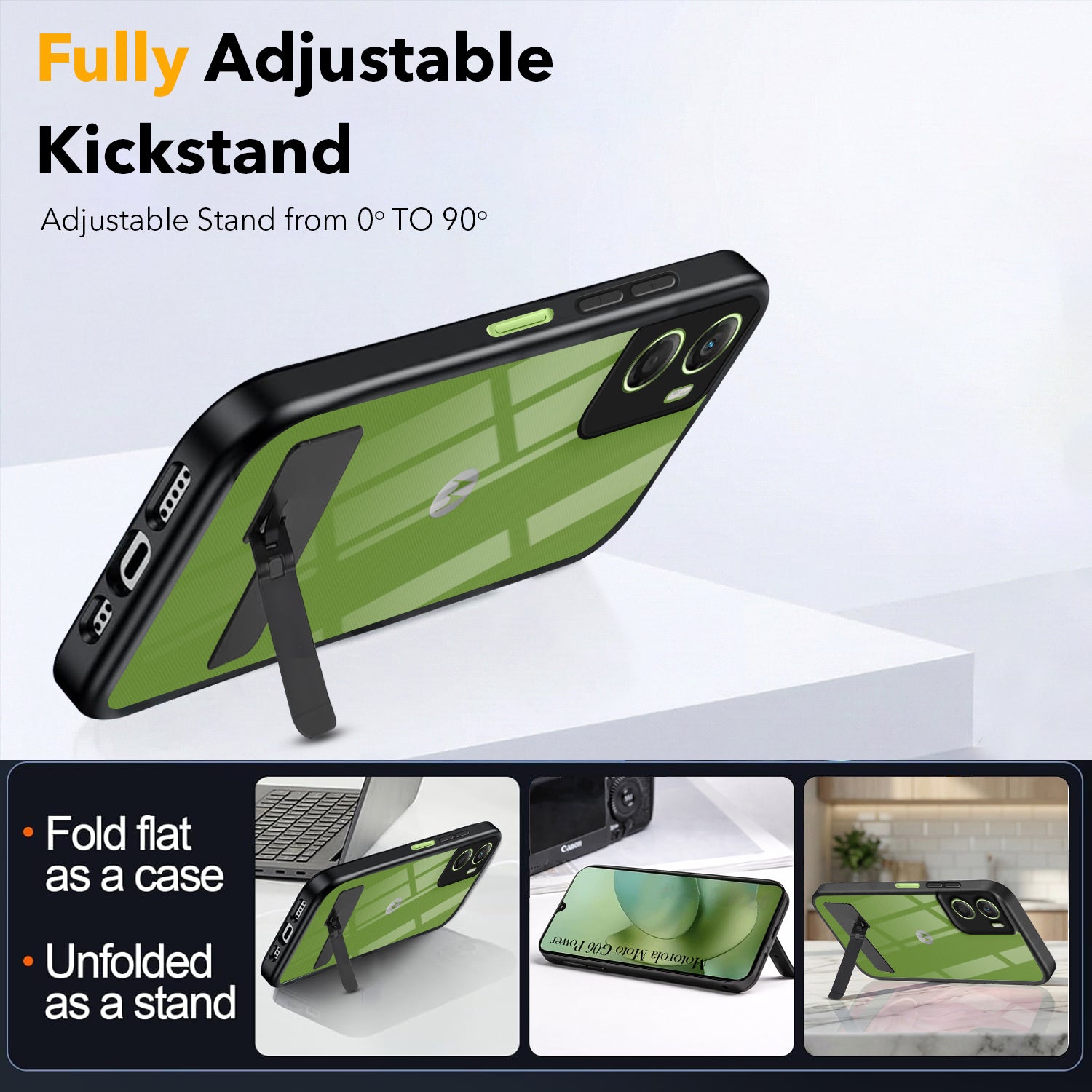 For Motorola Moto G06 Power Back Cover Case (Built-in Stand | Lifetime Anti Yellow | Kickstand Shockproof | Camera Protection | MagSafe Compatible)