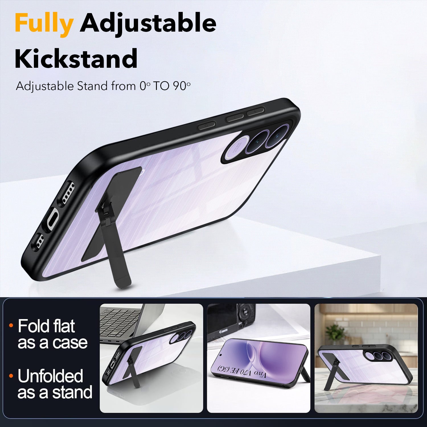 For Vivo V70 FE 5G Back Cover Case (Built-in Stand | Lifetime Anti Yellow | Kickstand Shockproof | Camera Protection | MagSafe Compatible)