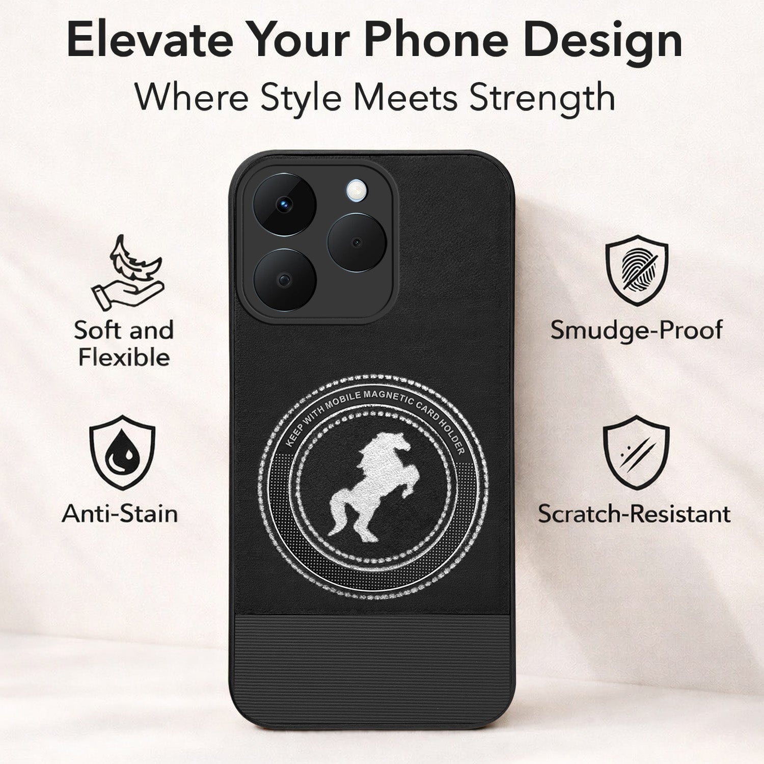 For Realme 15T | Realme Narzo 90 Back Cover Case PU Leather Finish (Professional Minimalist Texture | MagSafe Compatile | Camera Protection | Sleek Sober Formal)