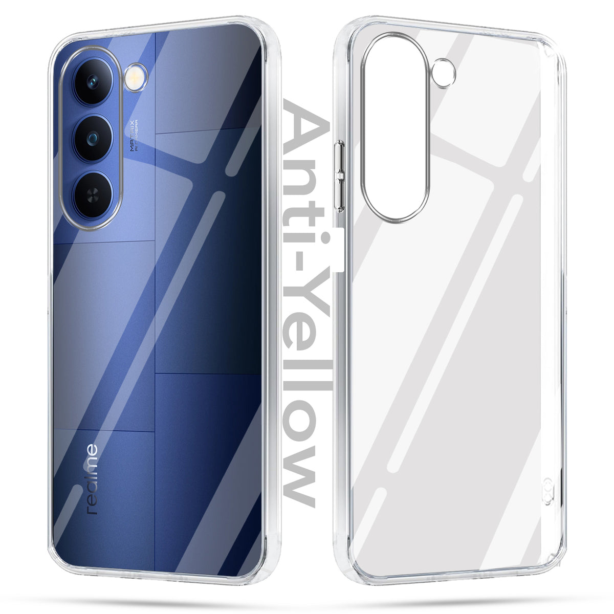 For Realme P4 Lite 5G | Narzo 100 Lite 5G Combo with Back Cover and 9H Tempered Glass (Lifetime Anti-Yellow | Sleek Hard Crystal | Oleophobic Coating Screen Glass)