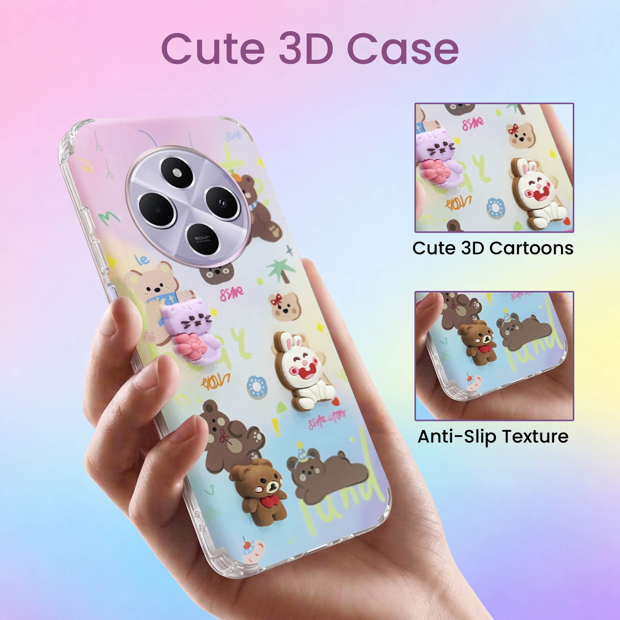 For Redmi A4 5G | Xiaomi Redmi 14C Back Cover Case (3D Cute Cartoons | Hard Back Side Soft | Matte Premium Finish | HD Printing)