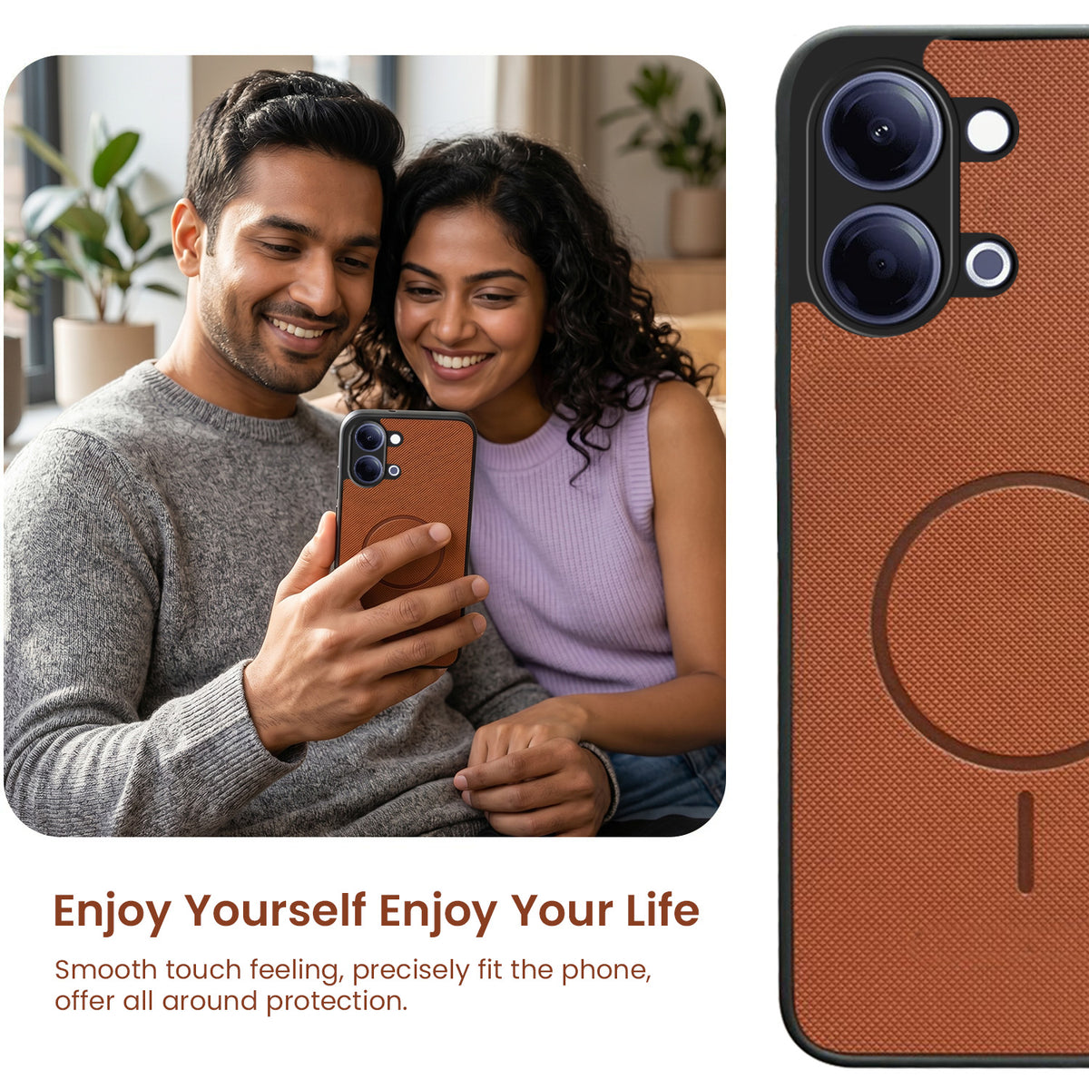 For Vivo Y05 4G Back Cover Case PU Leather (Texture Grip Design | Professional Minimalist | Camera Protection | Soft and Flexible)