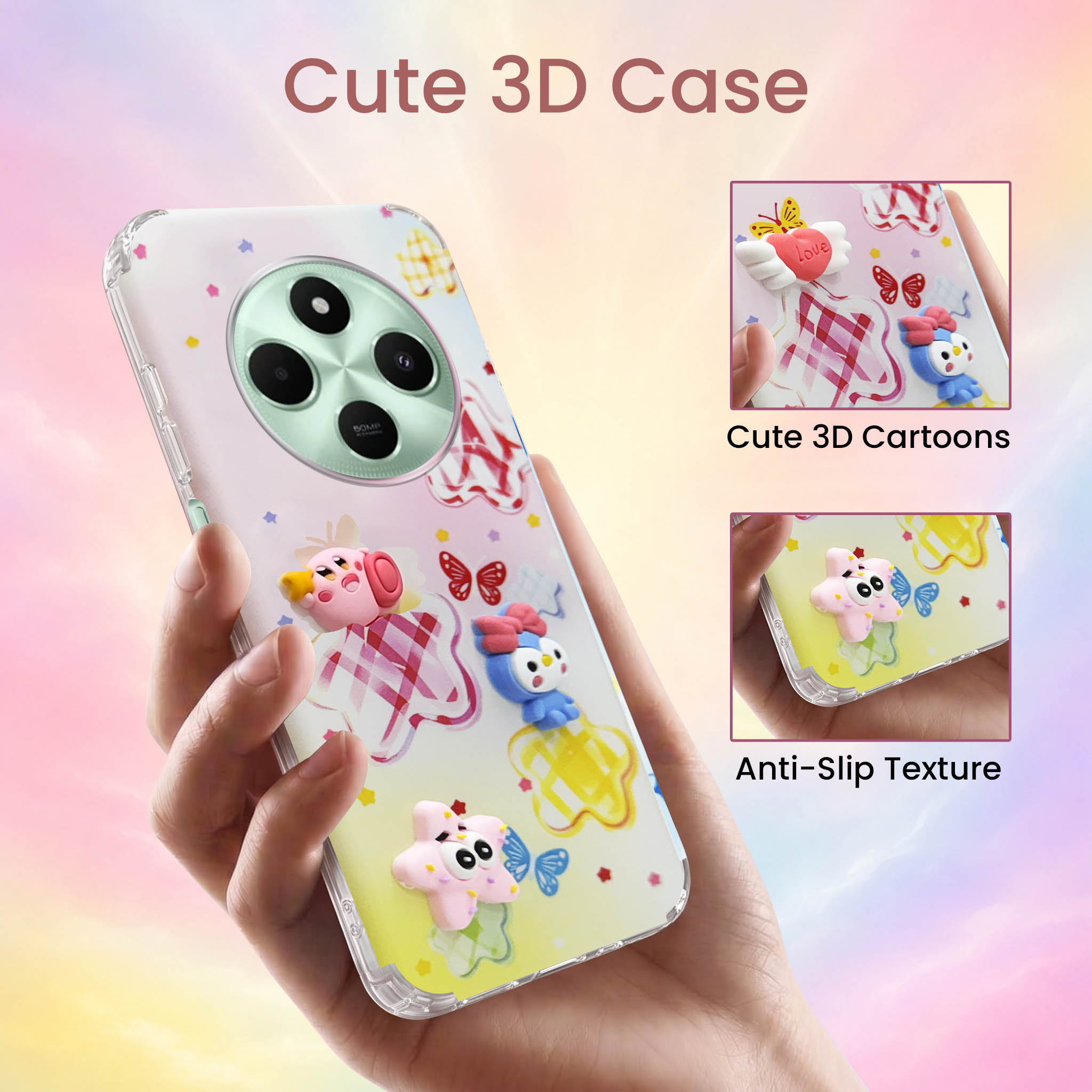 For Poco C75 | Poco M7 Back Cover Case (3D Cute Cartoons | Hard Back Side Soft | Matte Premium Finish | HD Printing)