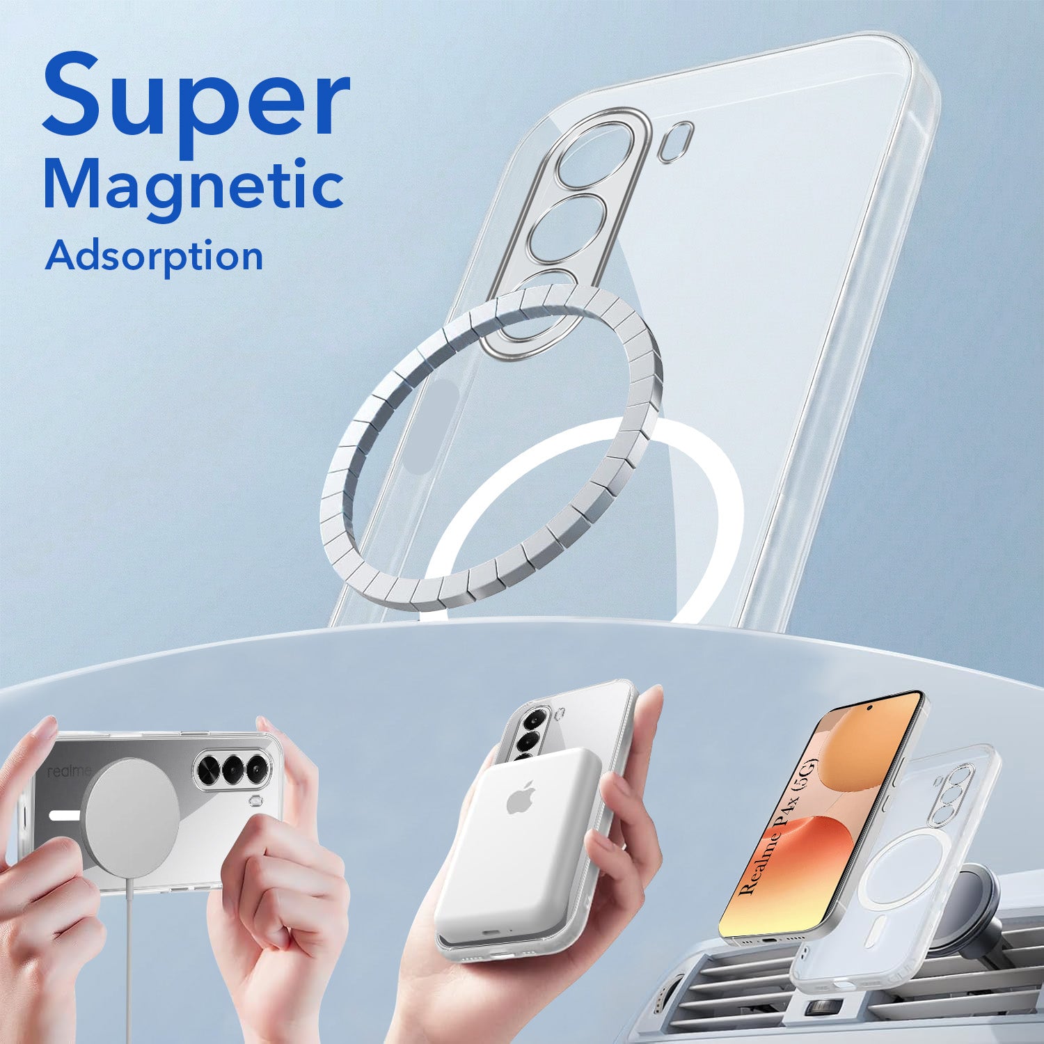 For Realme P4x Back Cover Case Lifetime Anti-Yellow MagSafe Compatible Clear (Sleek Hard Crystal | Shockproof and Camera Protection)