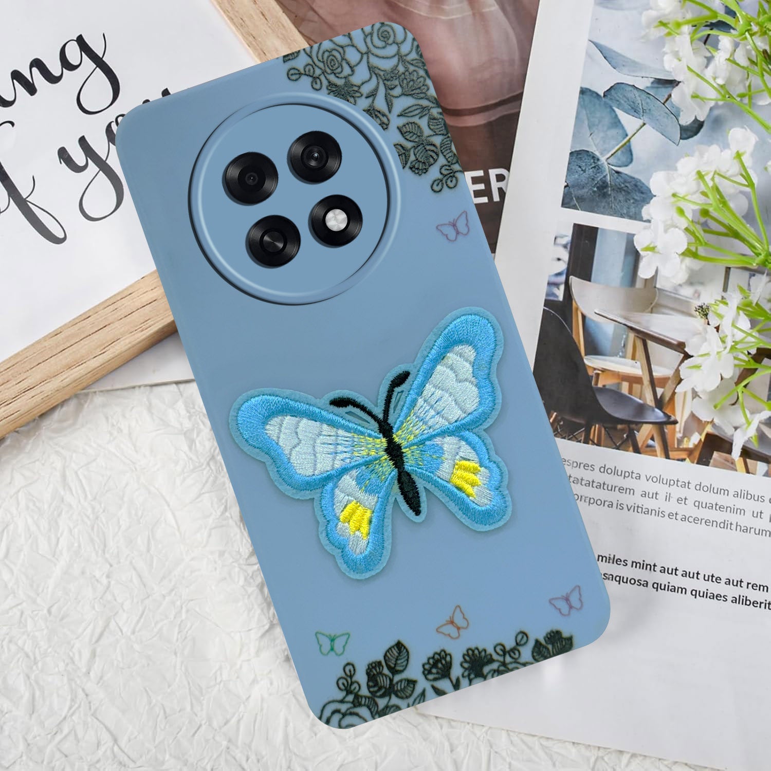 For Oppo F31 Pro Plus Back Cover Case (Soft Butterfly Embroidery | Women Teen Girls | Camera Protection| Matte Silicone)