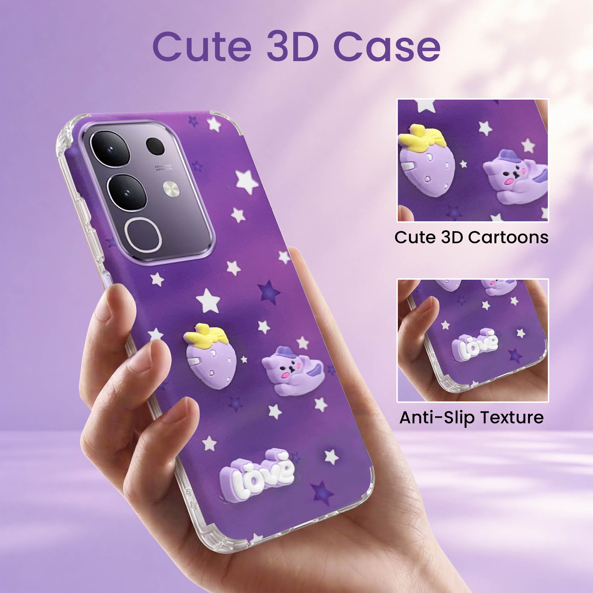 For Vivo T4x | Vivo Y31 Pro Back Cover Case (3D Cute Cartoons | Hard Back Side Soft | Matte Premium Finish | HD Printing)