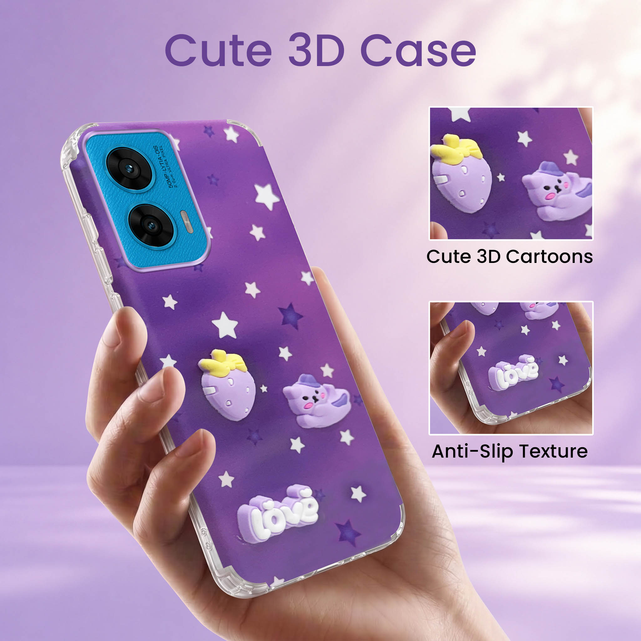 For Motorola Moto G96 Back Cover Case (3D Cute Cartoons | Hard Back Side Soft | Matte Premium Finish | HD Printing)