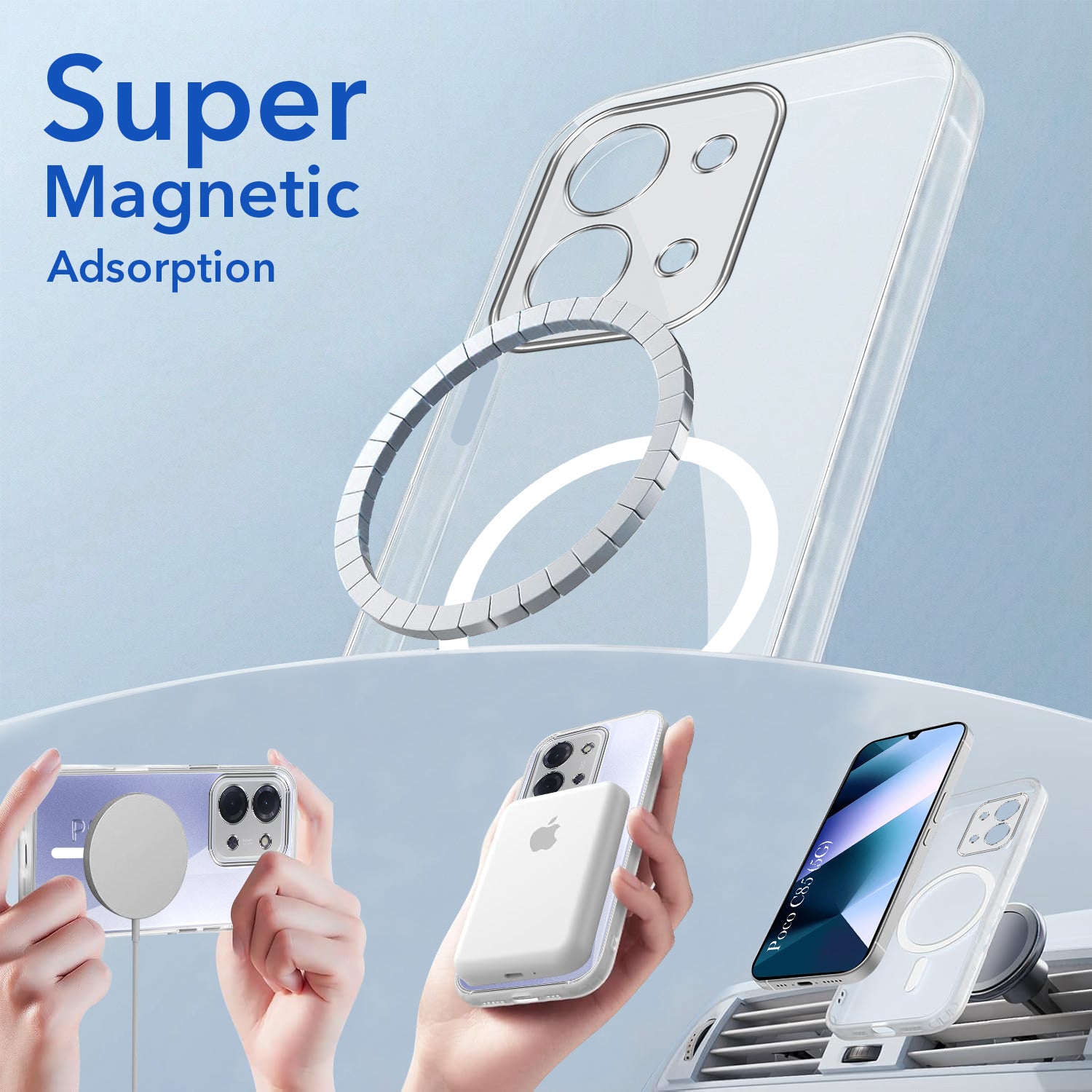 For Poco C85 5G Back Cover Case Lifetime Anti-Yellow MagSafe Compatible Clear (Sleek Hard Crystal | Shockproof and Camera Protection)