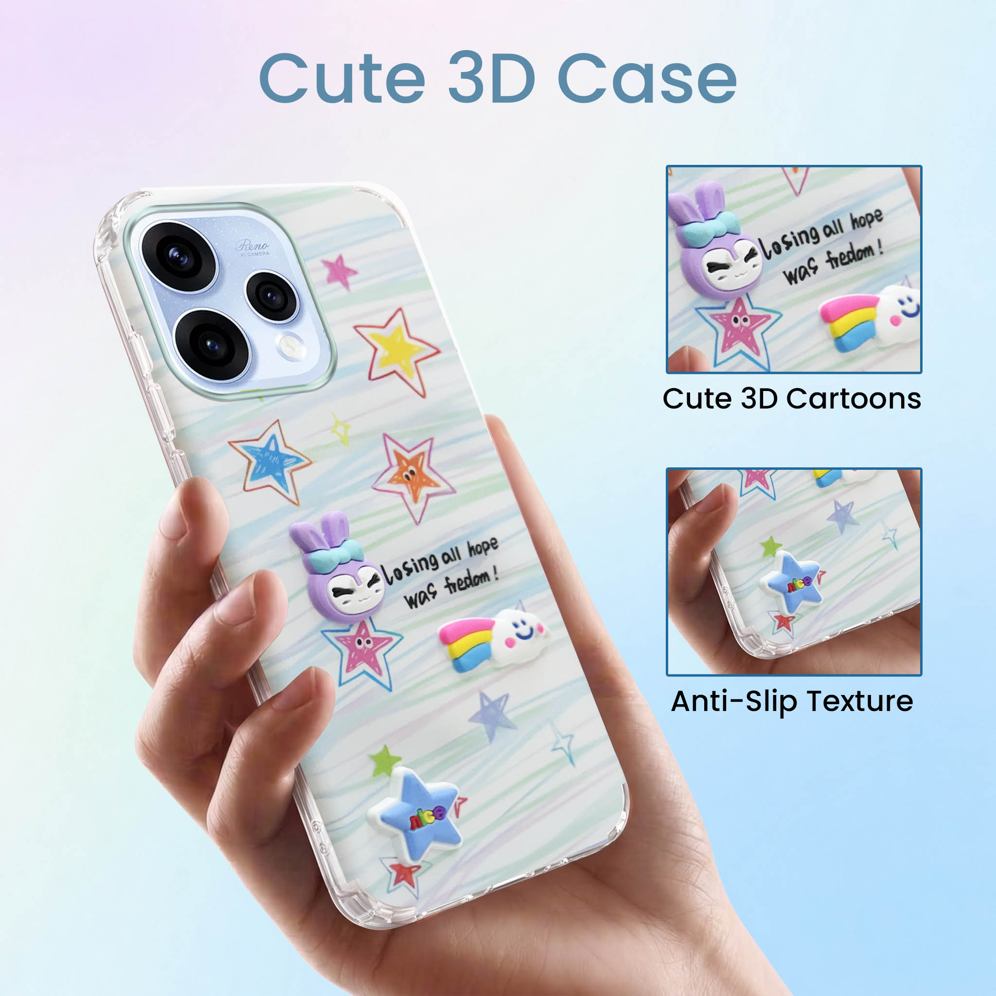 For Oppo Reno15 5G | Oppo Reno 15 5G Back Cover Case (3D Cute Cartoons | Hard Back Side Soft | Matte Premium Finish | HD Printing)