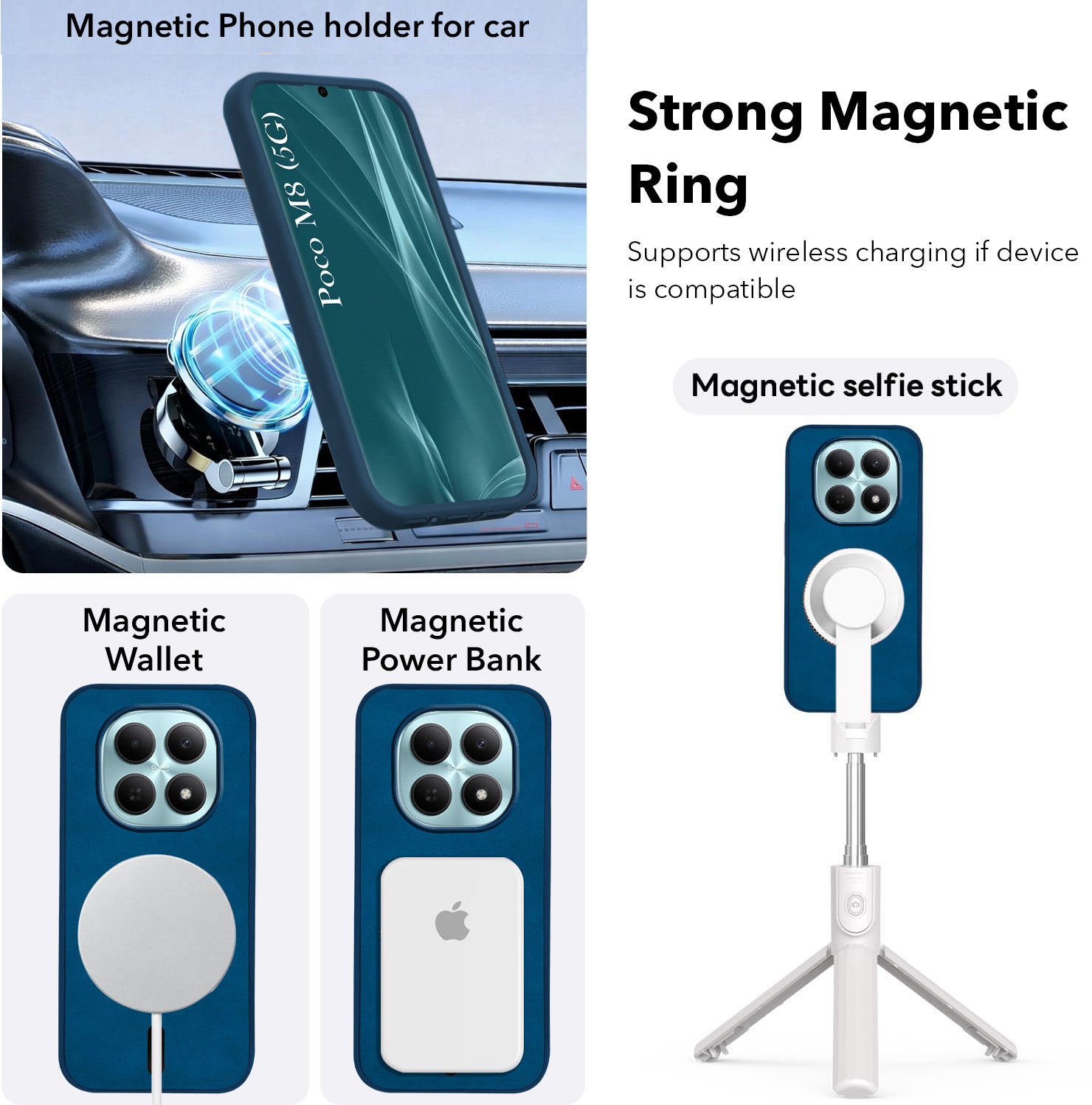 For Poco M8 5G Back Cover Case Leather Finish (MagSafe Compatible Wireless Charging | Soft Touch | Camera Bump Protection)