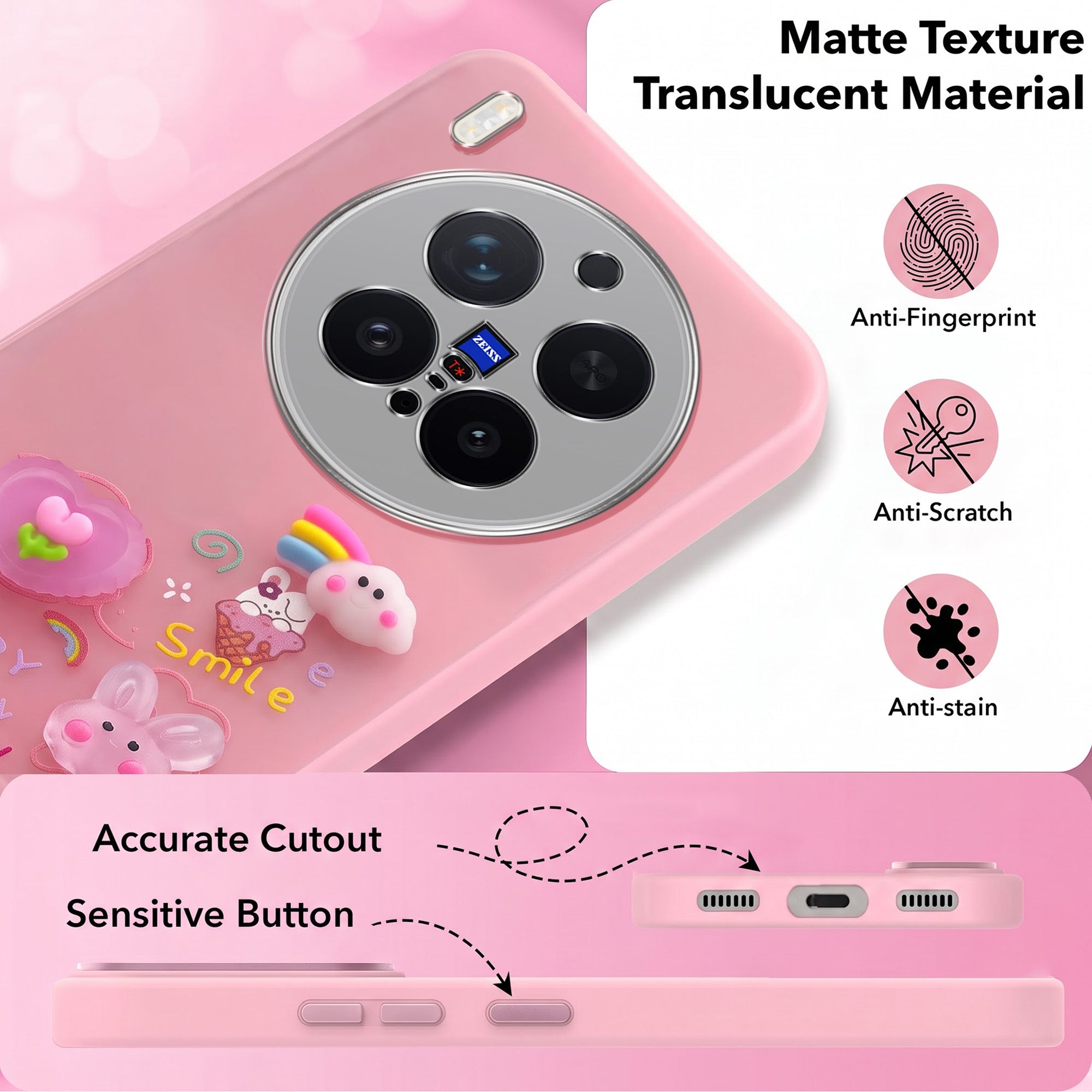 For Vivo X300 Pro Back Cover Case (3D Cute Cartoons | Hard Back Side Soft | Matte Premium Finish | HD Printing)