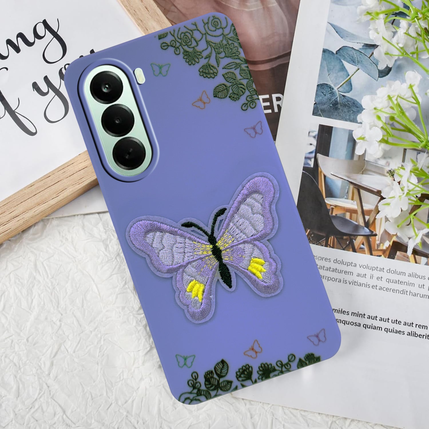 For OnePlus Nord CE 6 Lite Back Cover Case (Soft Butterfly Embroidery | Women Teen Girls | Camera Protection| Matte Silicone)